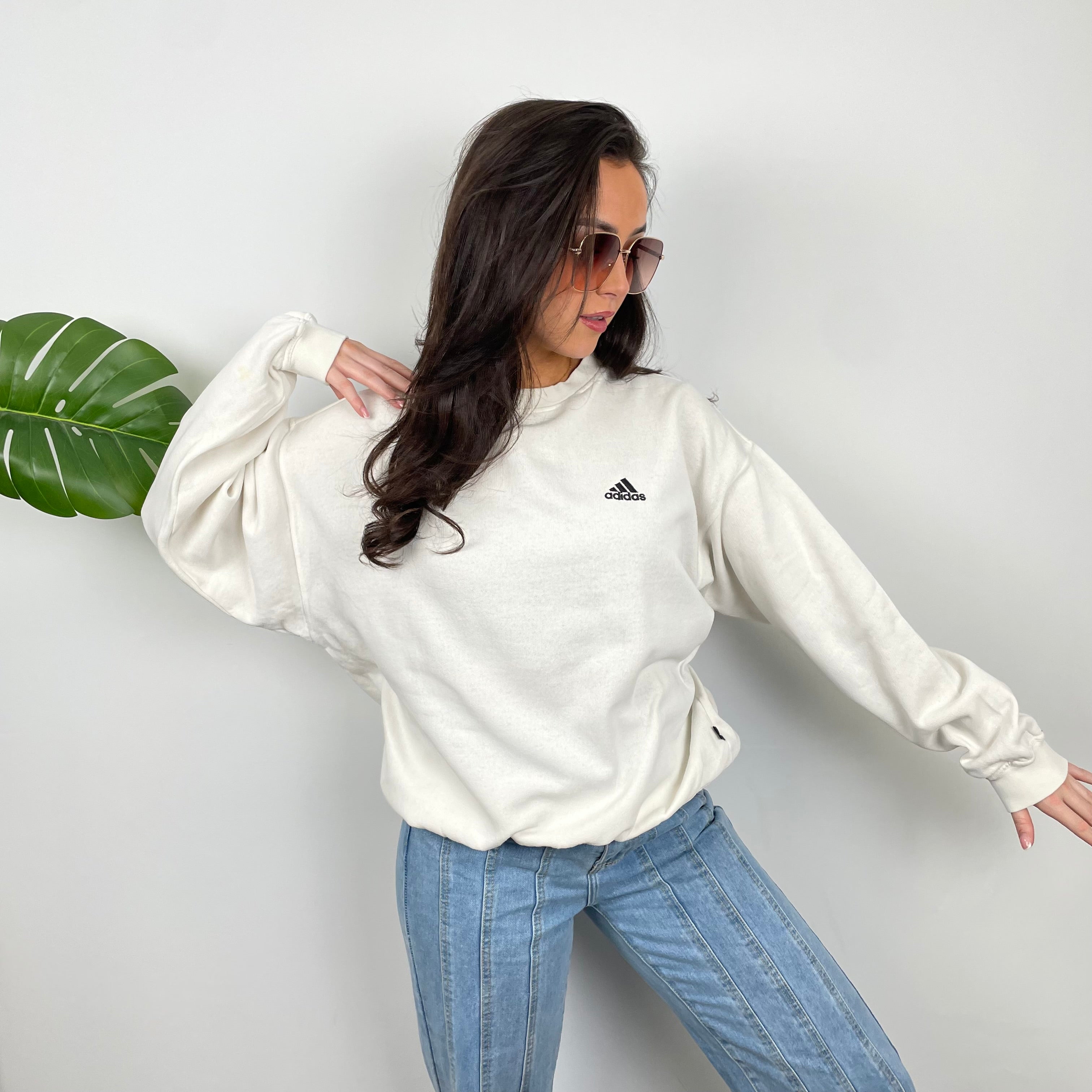 Adidas White Embroidered Spell Out Sweatshirt (M)
