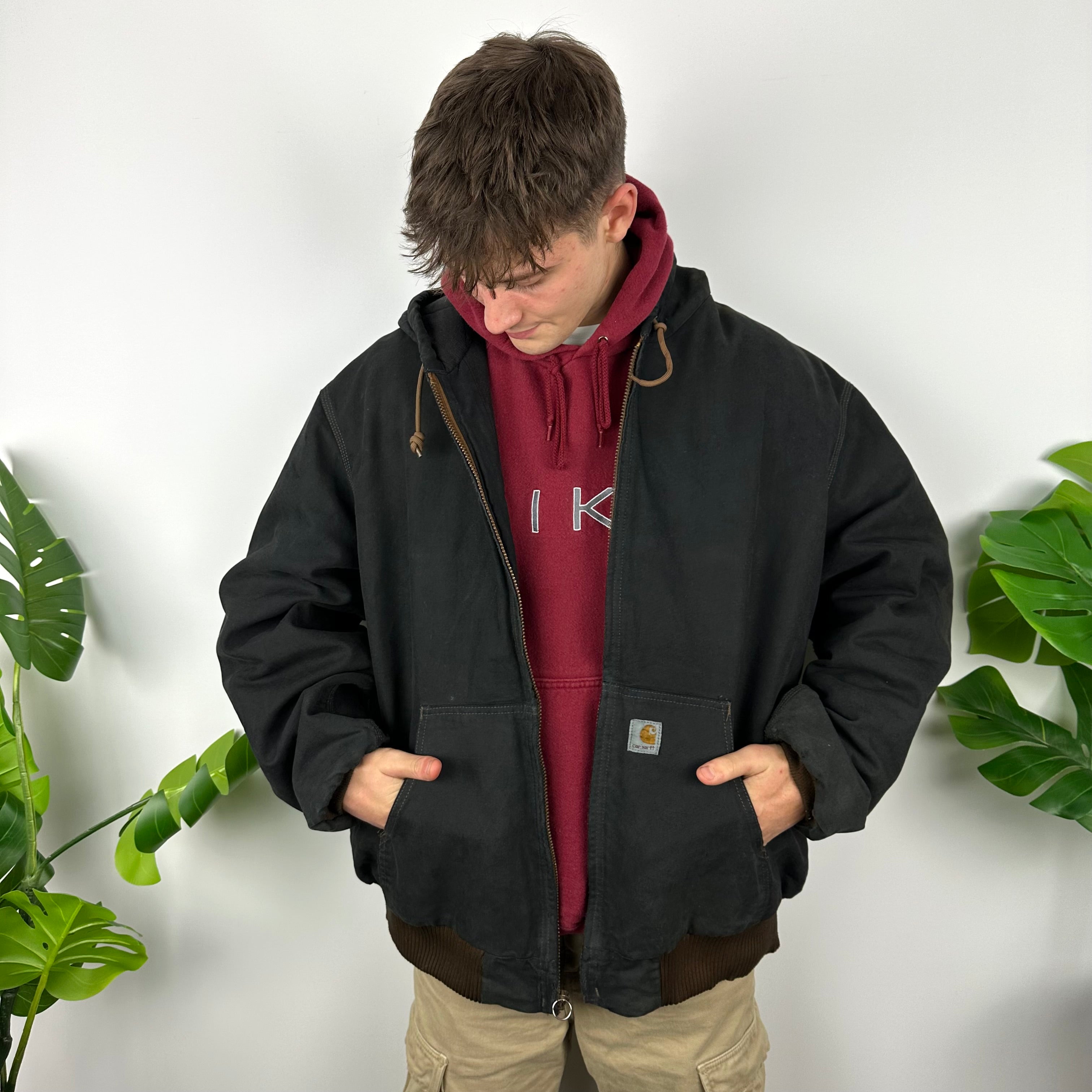 Carhartt Black Embroidered Spell Out Zip Up Heavyweight Jacket (L)