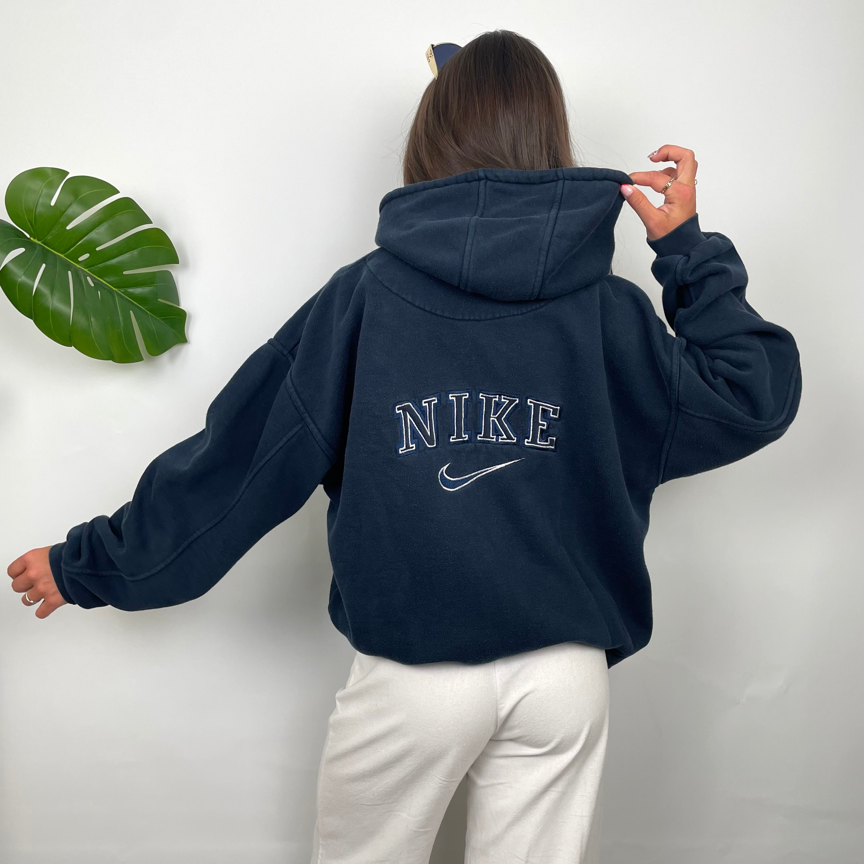 Nike Navy Embroidered Spell out Zip Up Hoodie (L)