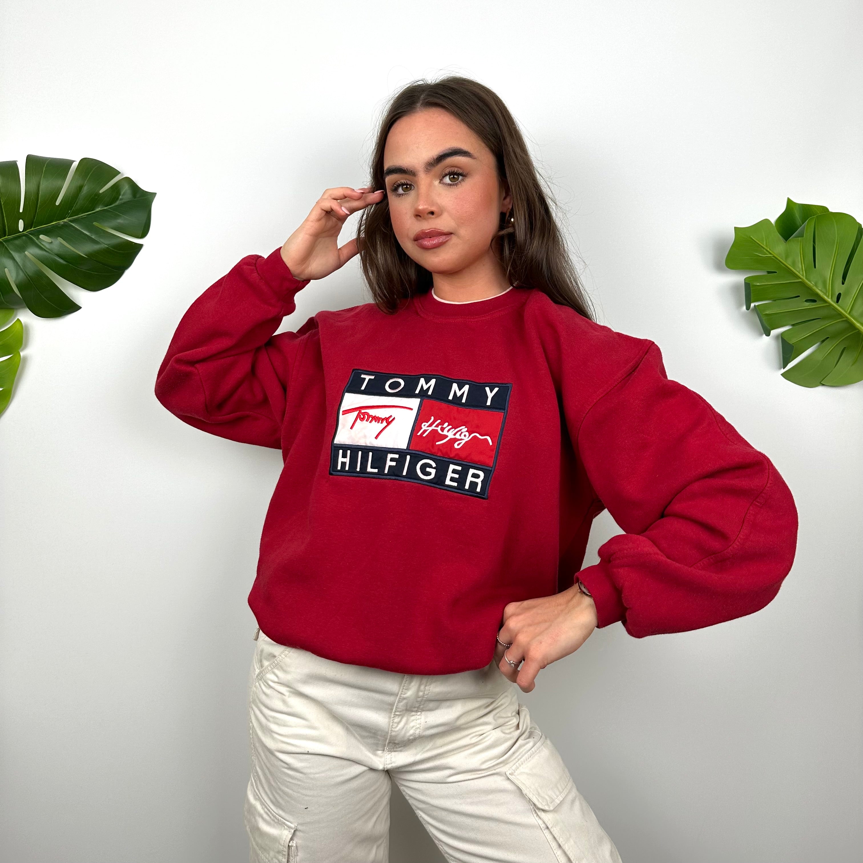 Tommy Hilfiger Red Embroidered Spell Out Sweatshirt (S)