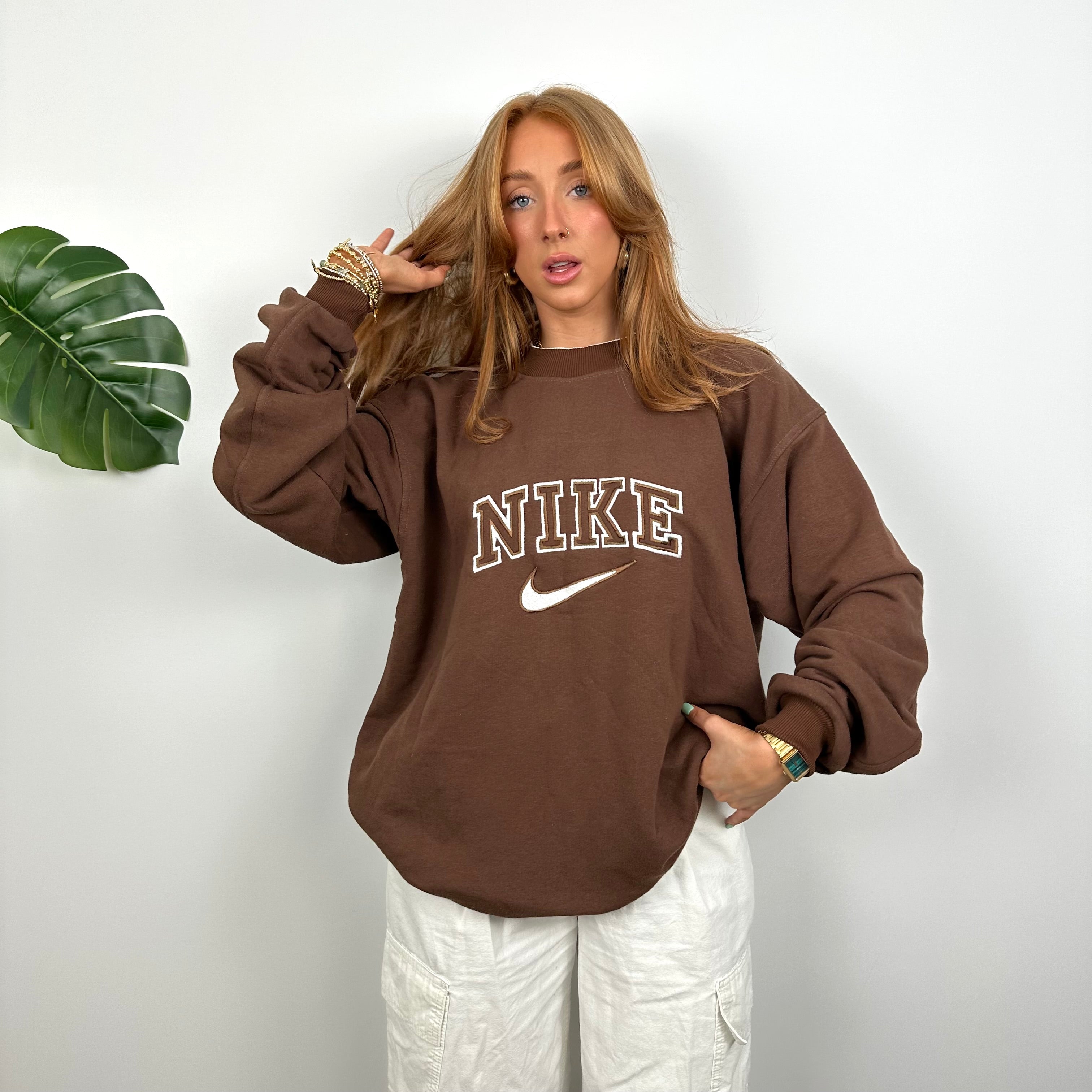 Nike Brown Embroidered Spell Out Sweatshirt (M)