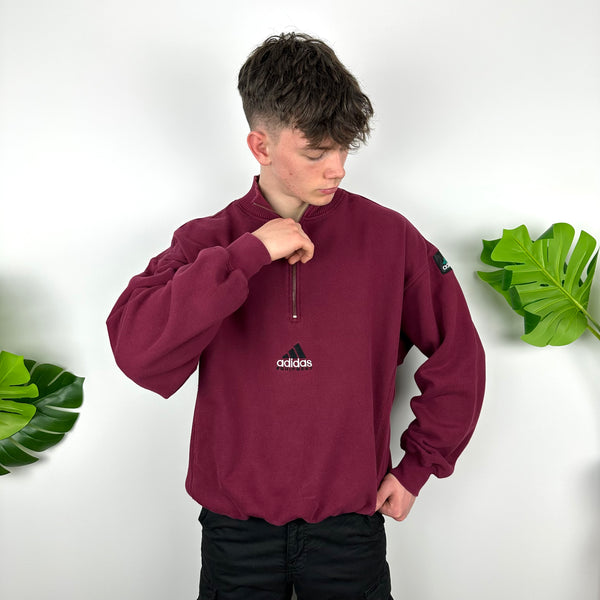 Adidas Equipment Maroon Embroidered Spell Out Quarter Zip Sweatshirt (L)