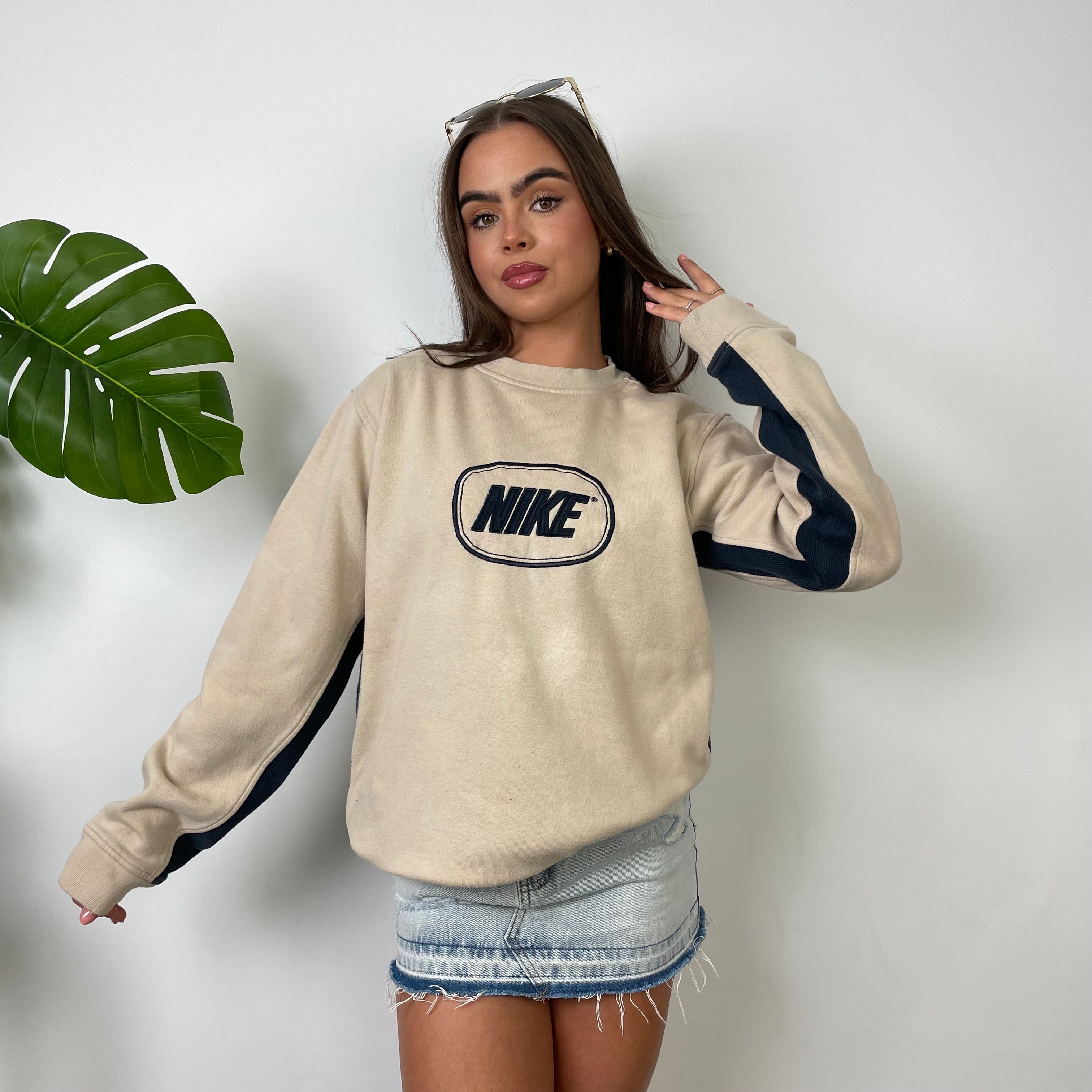 Nike Cream Embroidered Spell Out Sweatshirt (S)