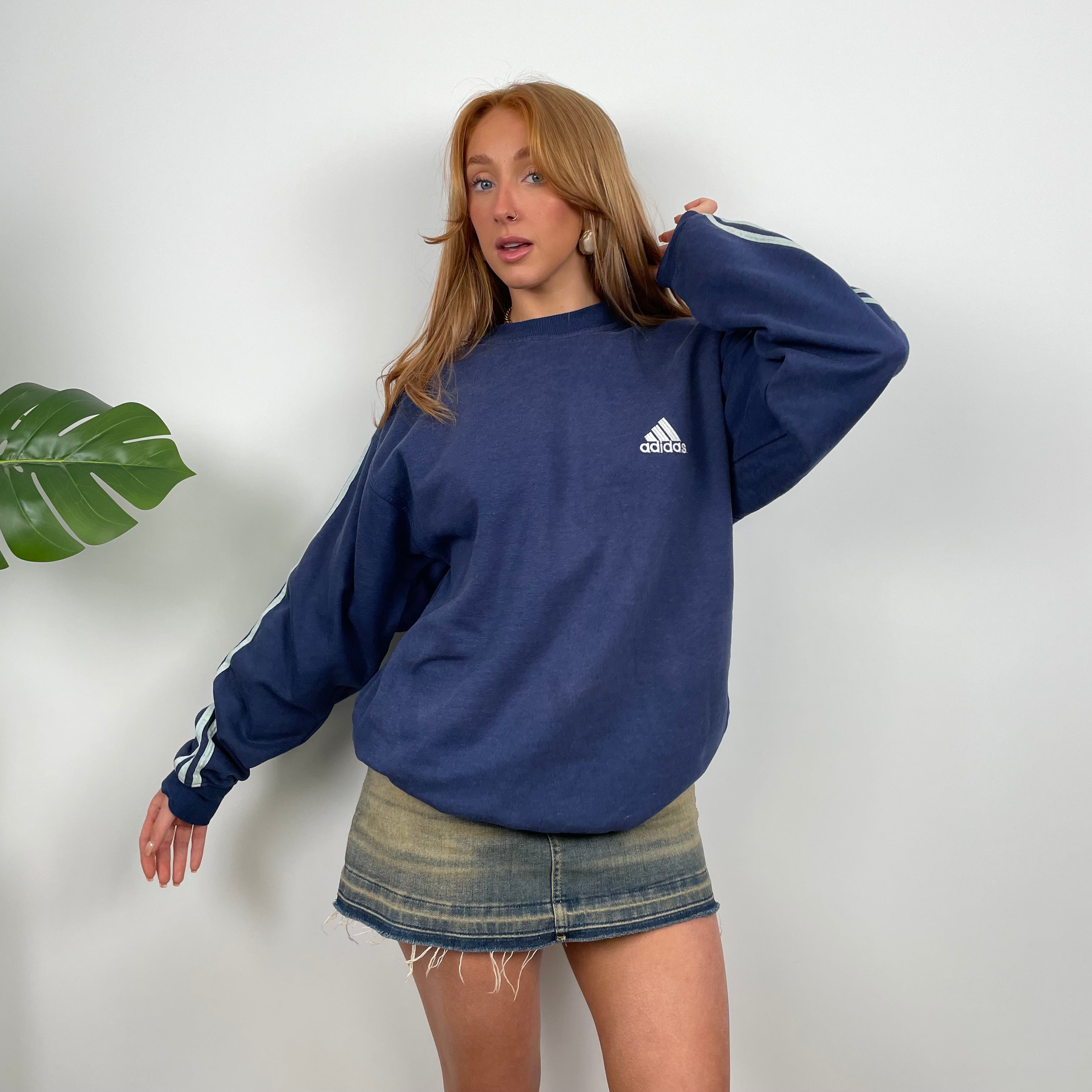 Adidas Navy Embroidered Spell Out Sweatshirt (L)