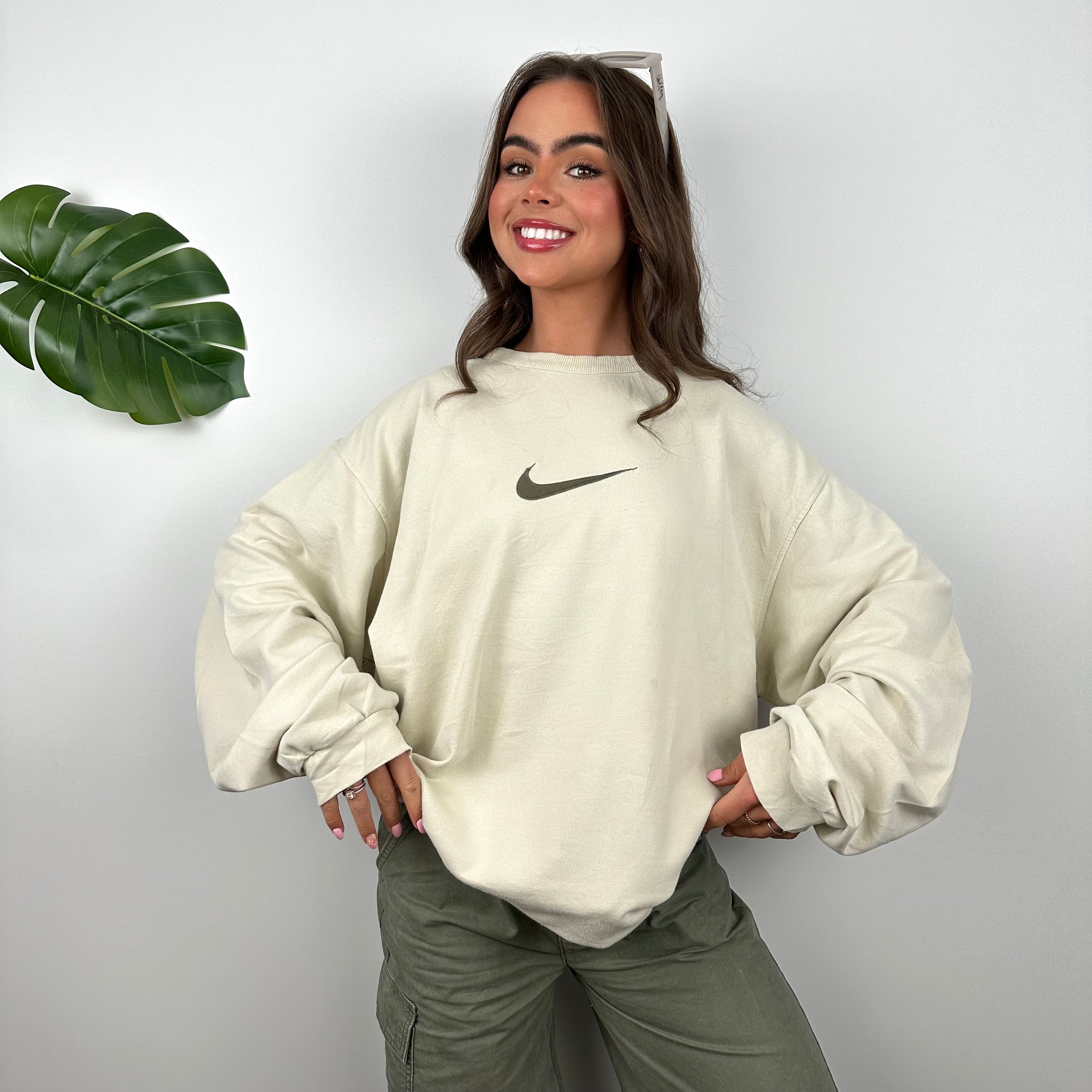 Nike Cream Embroidered Swoosh Sweatshirt (XL)