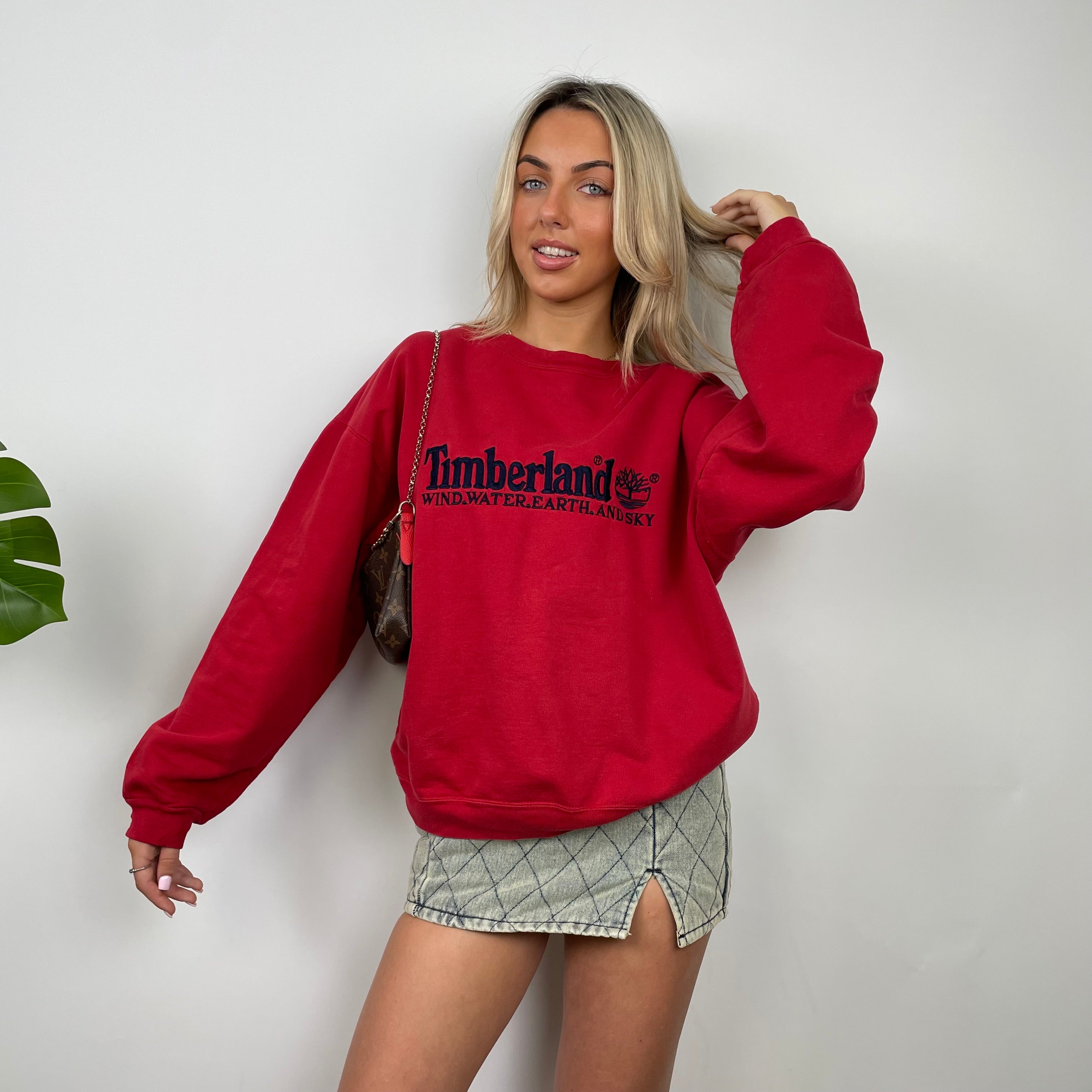 Timberland Red Embroidered Spell Out Sweatshirt (S)