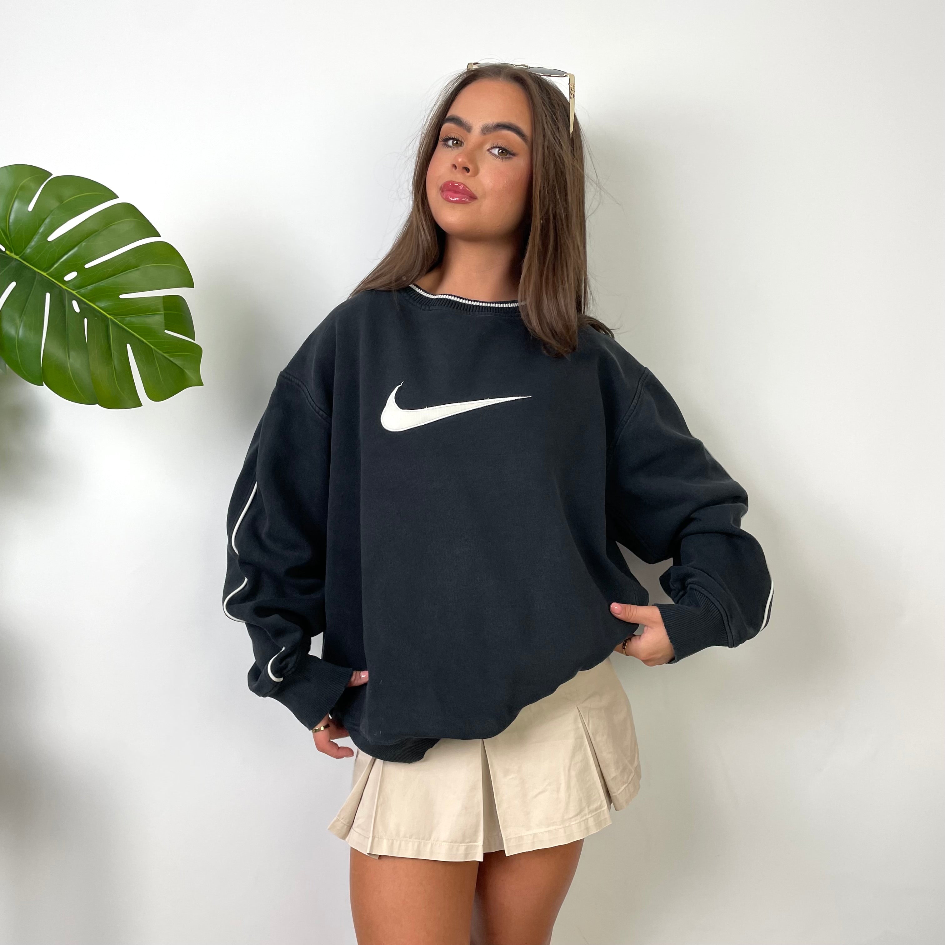 Nike Black Embroidered Swoosh Sweatshirt (L)