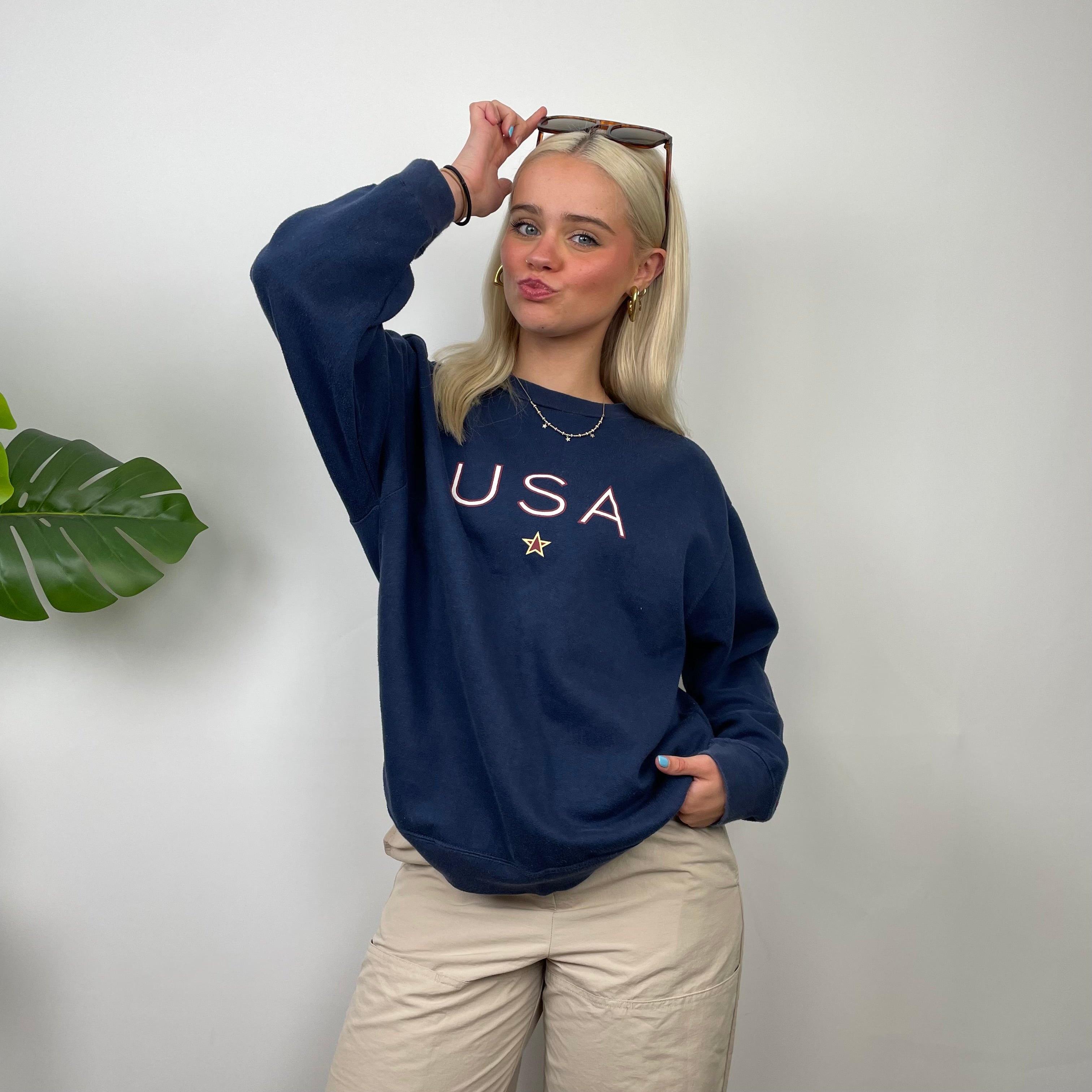 Nike X USA Navy Embroidered Spell Out Sweatshirt (S)