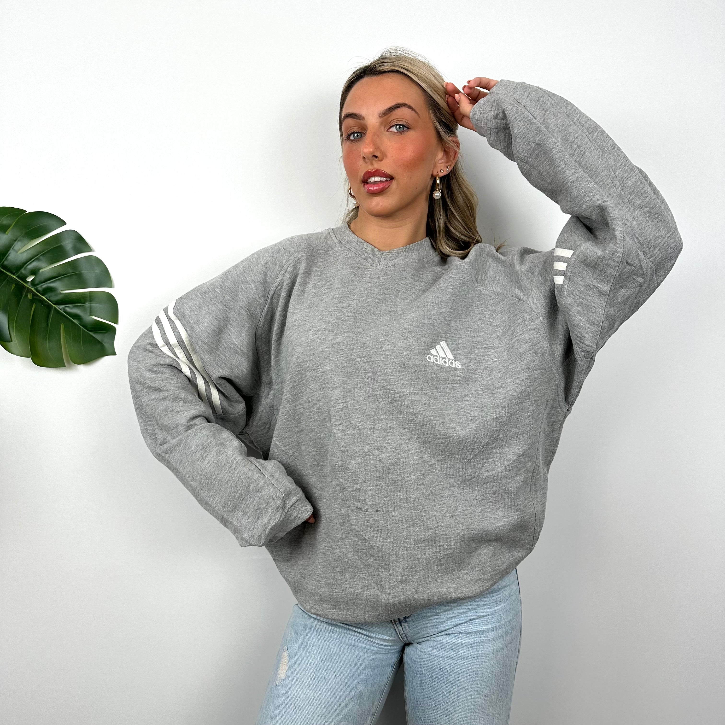 Adidas Grey Embroidered Spell Out Sweatshirt (L)