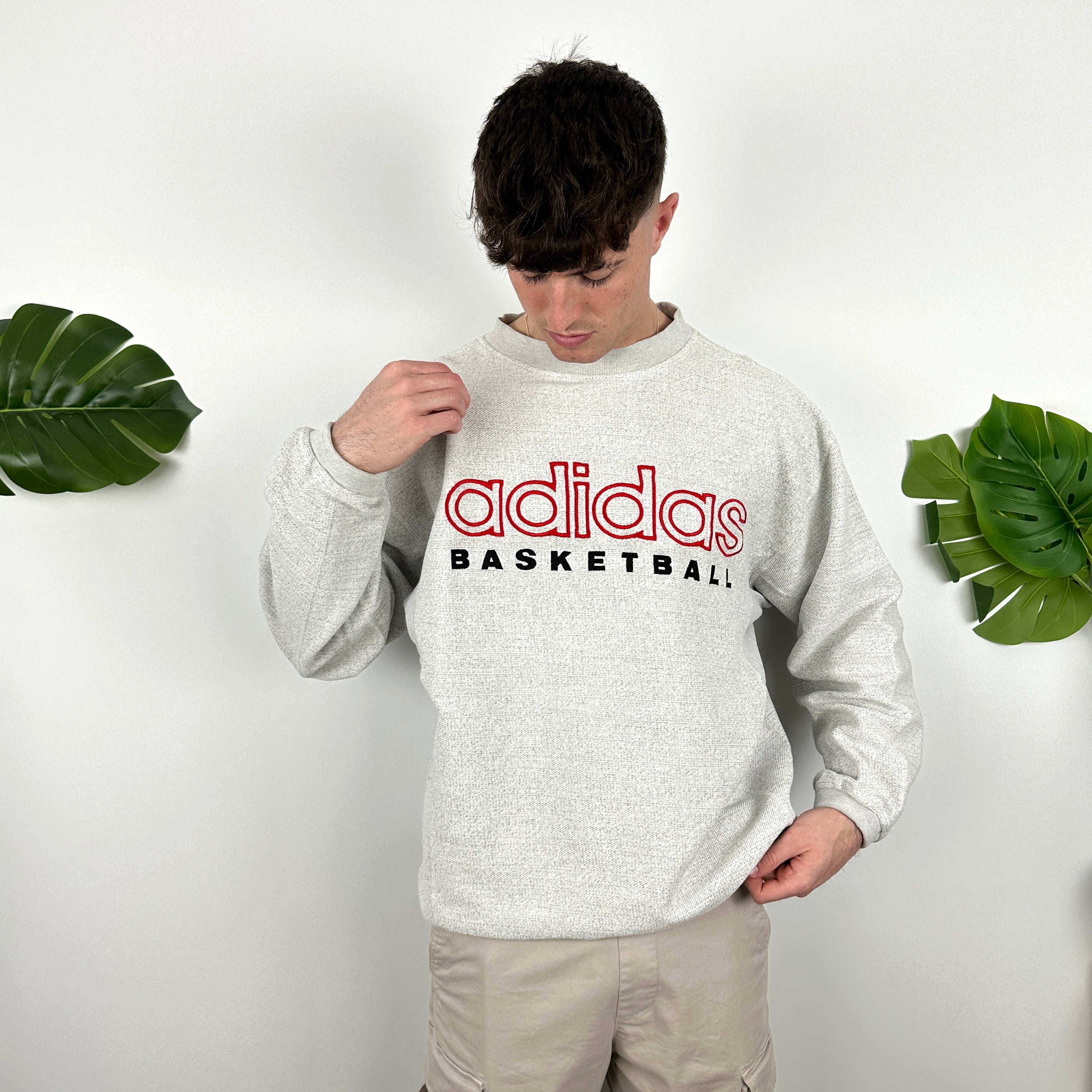 Adidas Basketball RARE Grey Embroidered Spell Out Sweatshirt (XL)