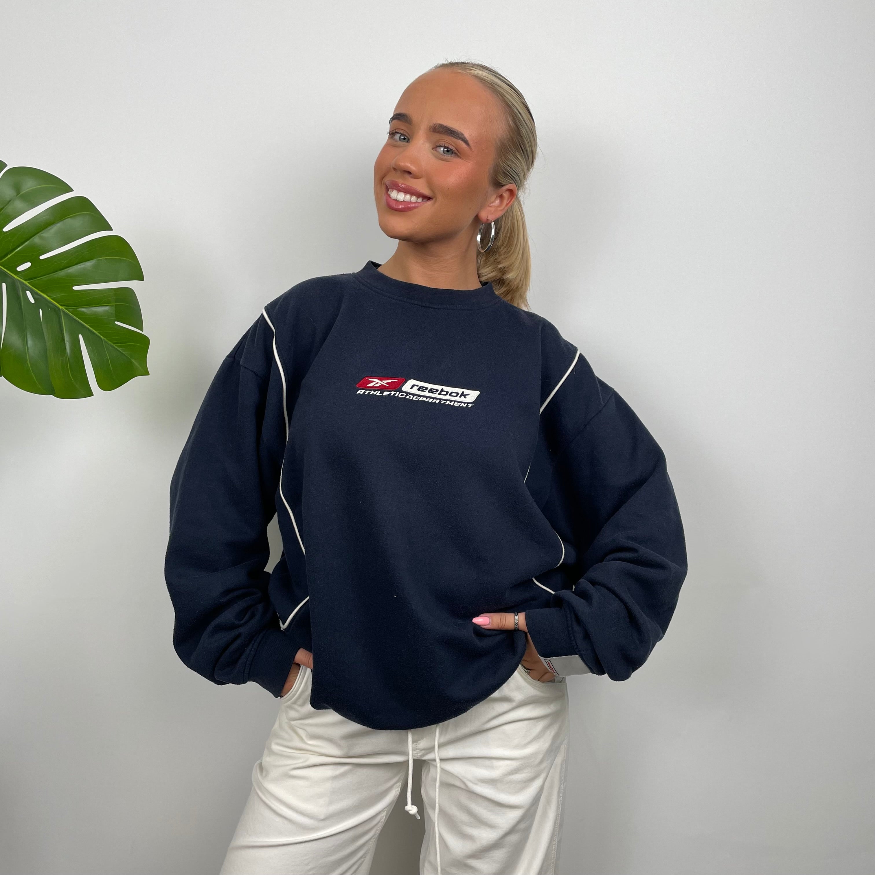 Reebok Navy Embroidered Spell Out Sweatshirt (L)