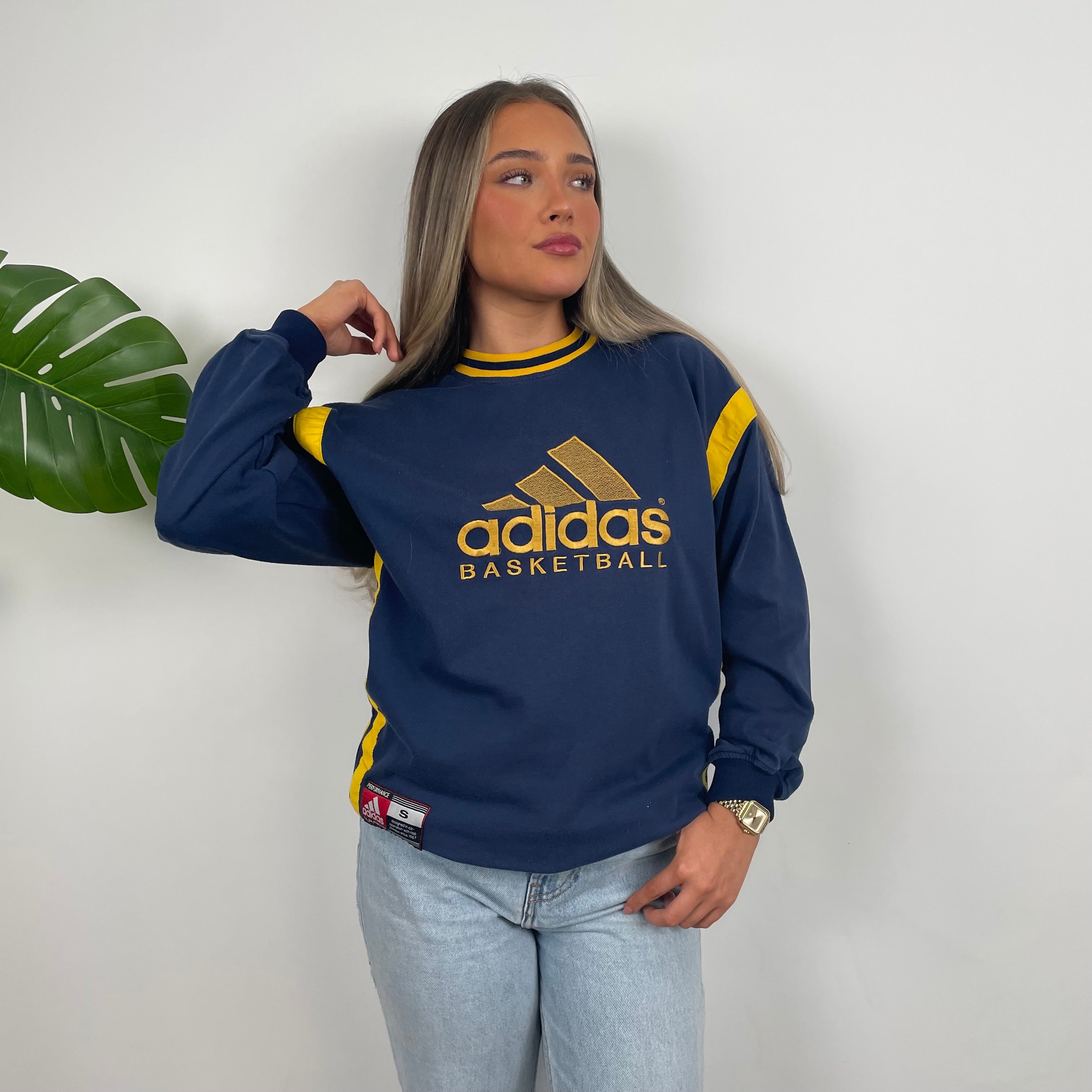 Adidas Basketball Navy Embroidered Spell Out Sweatshirt (S)