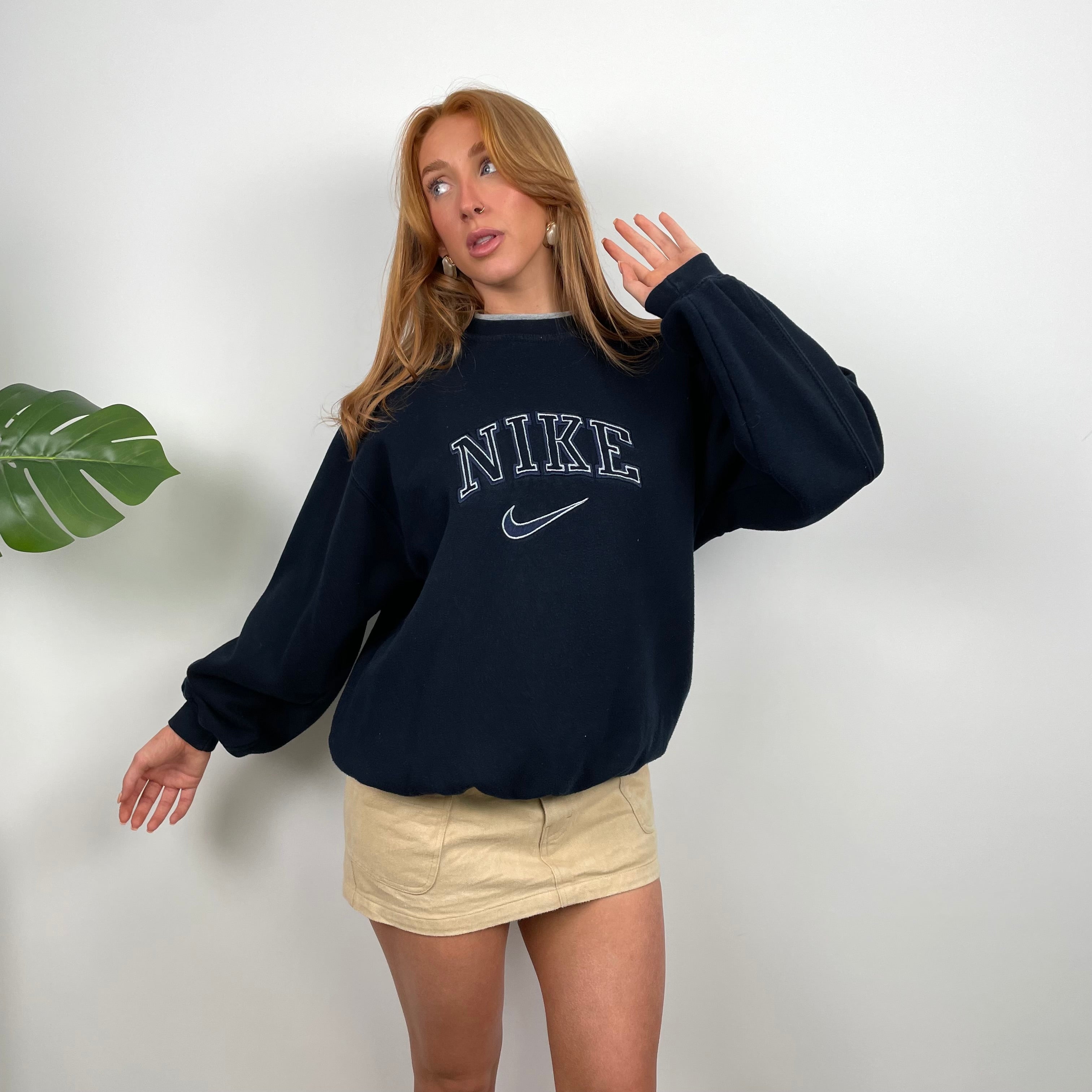 Nike RARE Navy Embroidered Spell Out Sweatshirt (L)