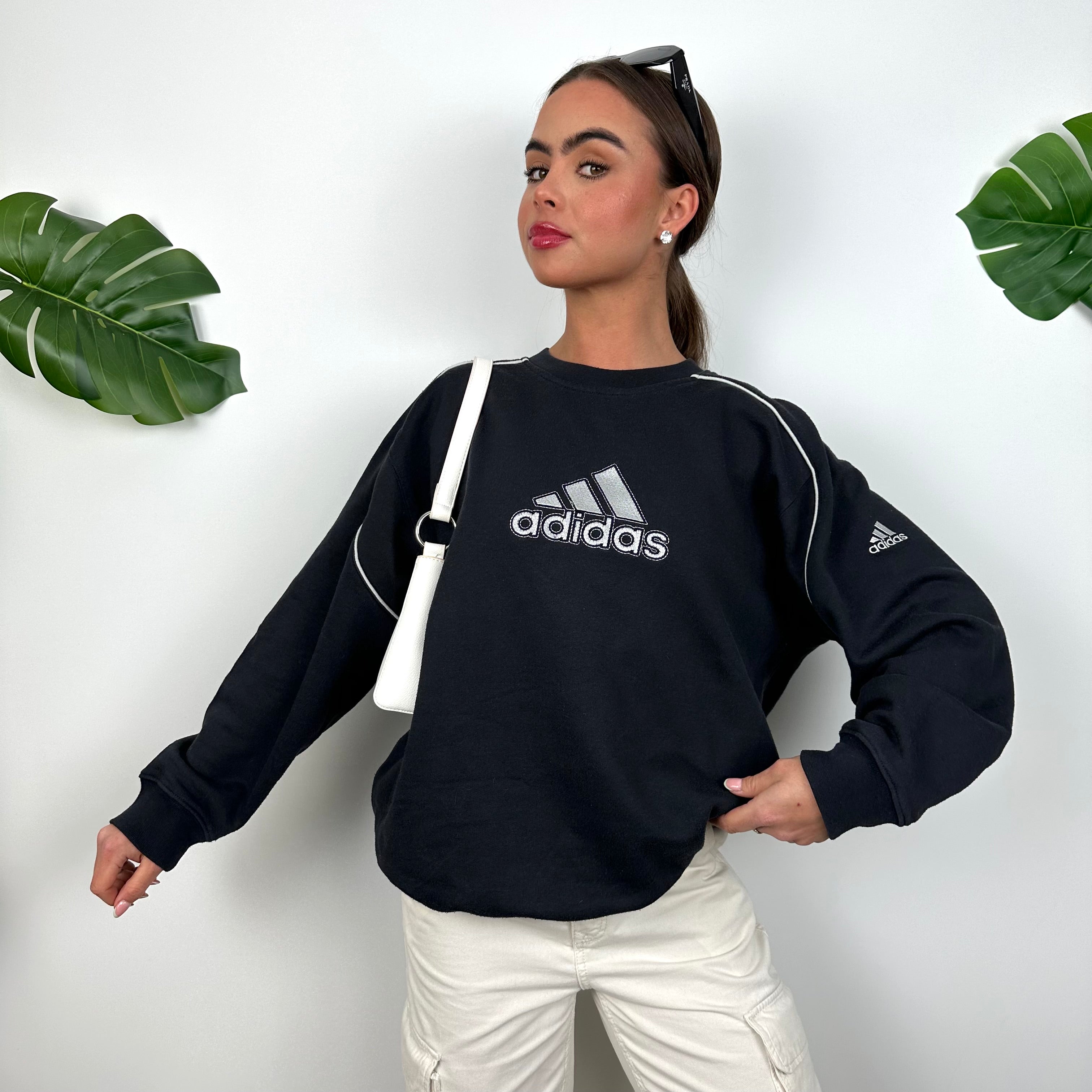 Adidas Black Embroidered Spell Out Sweatshirt (M)