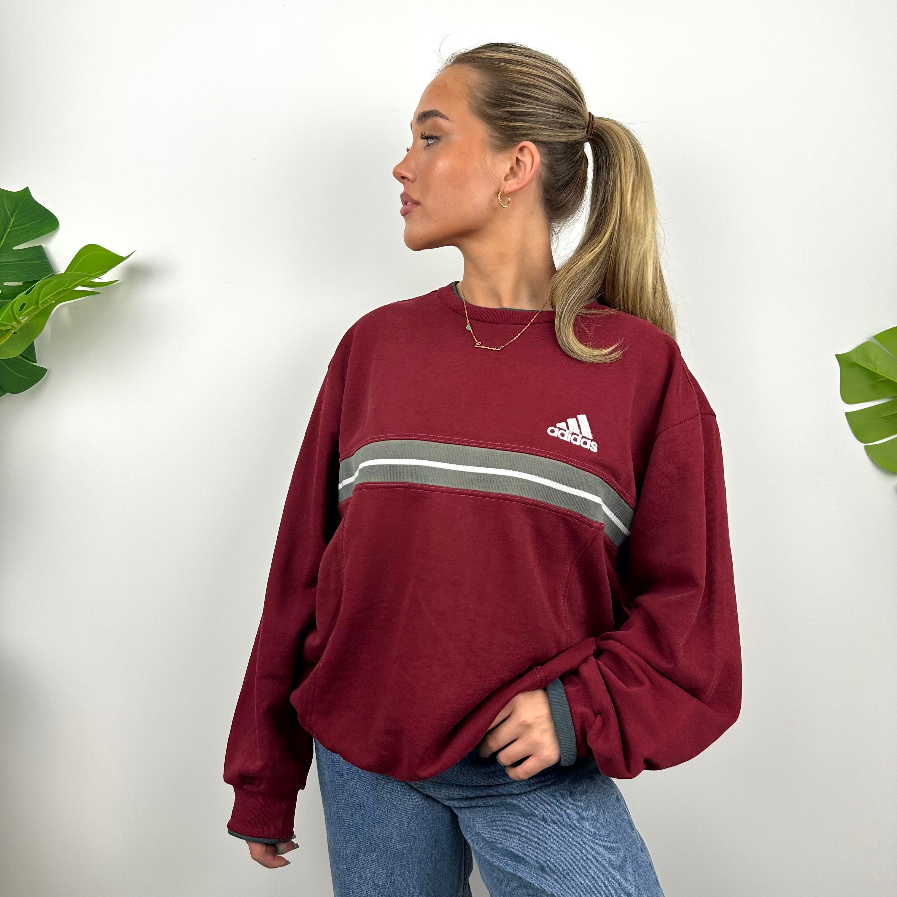 Adidas Red Embroidered Spell Out Sweatshirt (M)