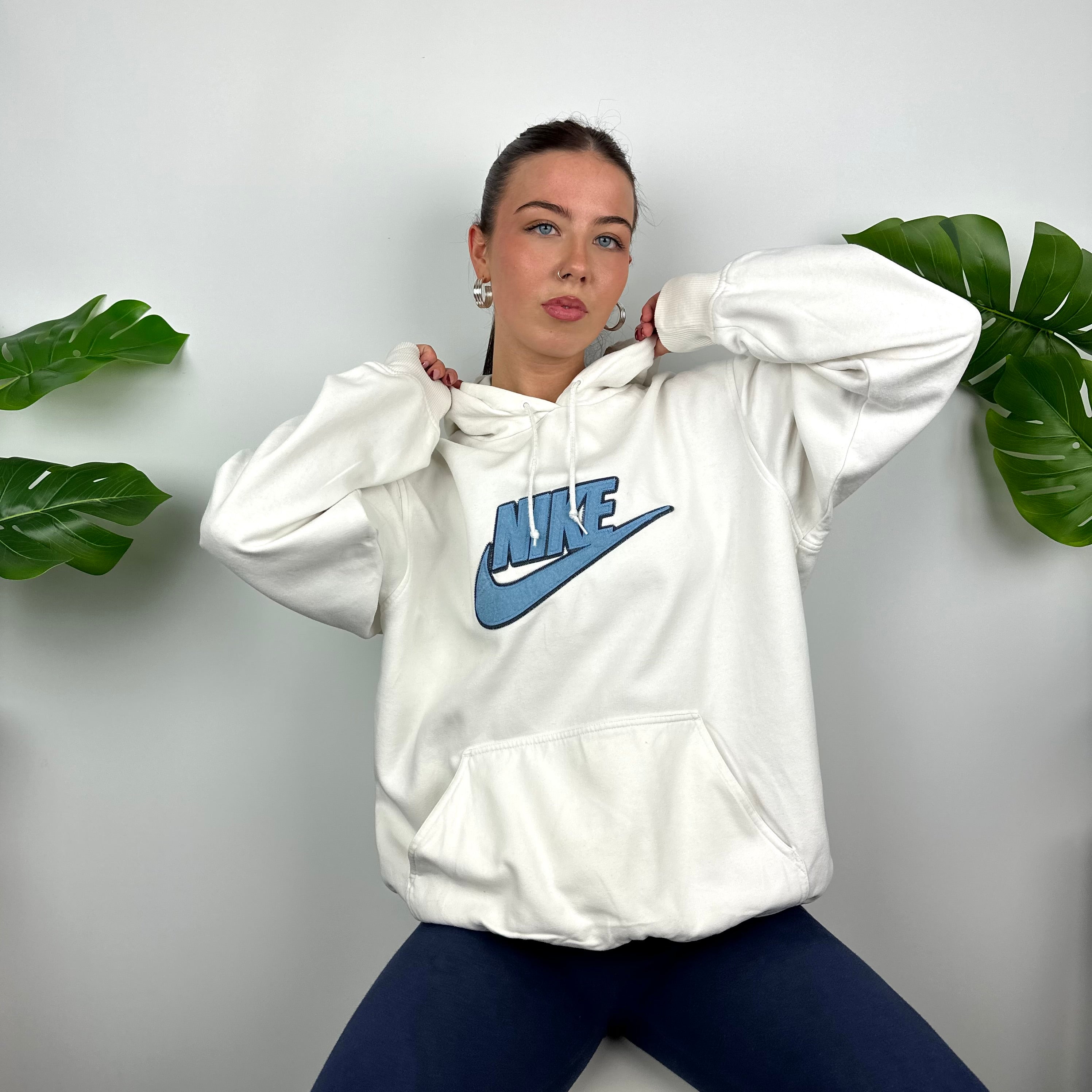 Nike RARE White Embroidered Spell Out Hoodie (L)