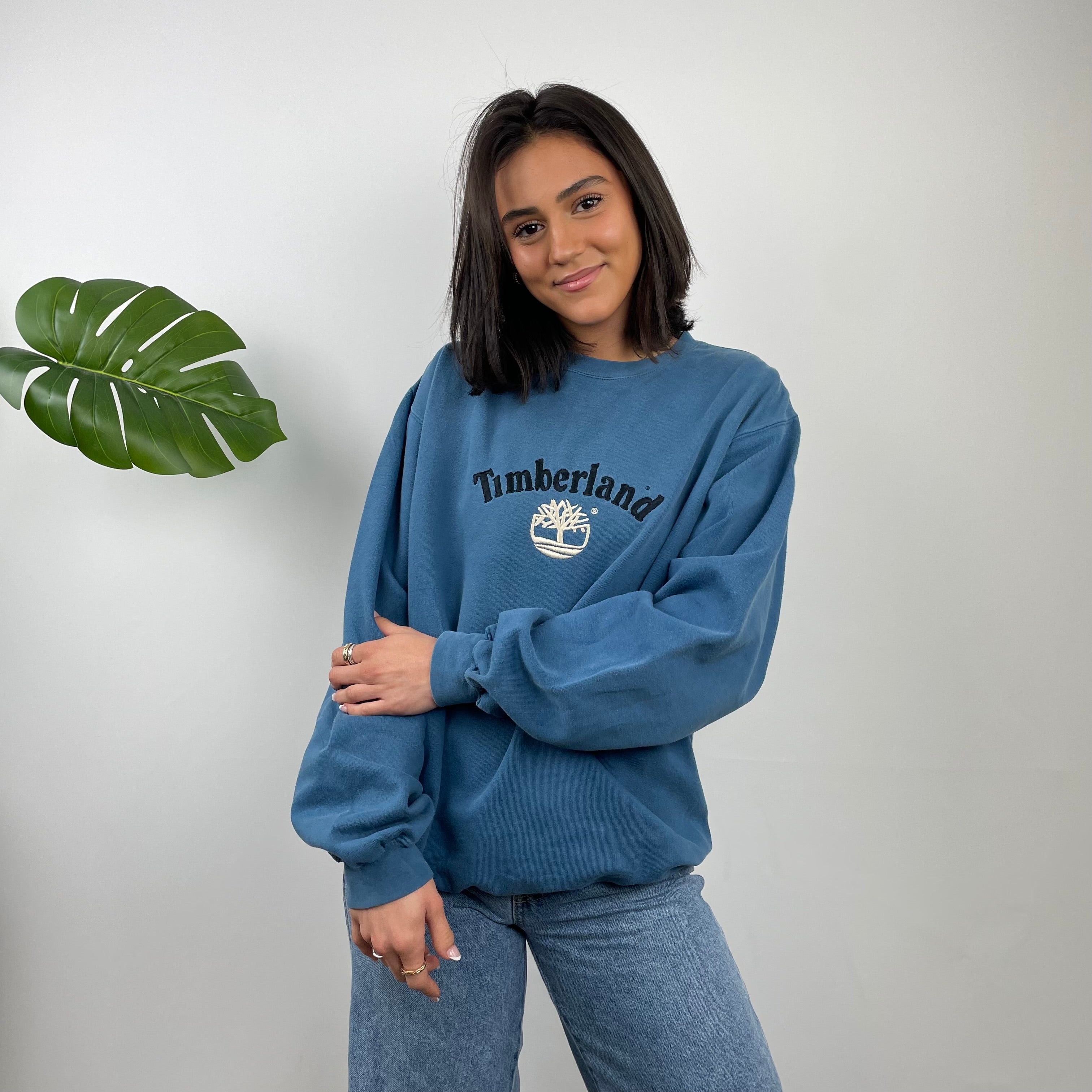 Timberland Blue Embroidered Spell Out Sweatshirt (L)