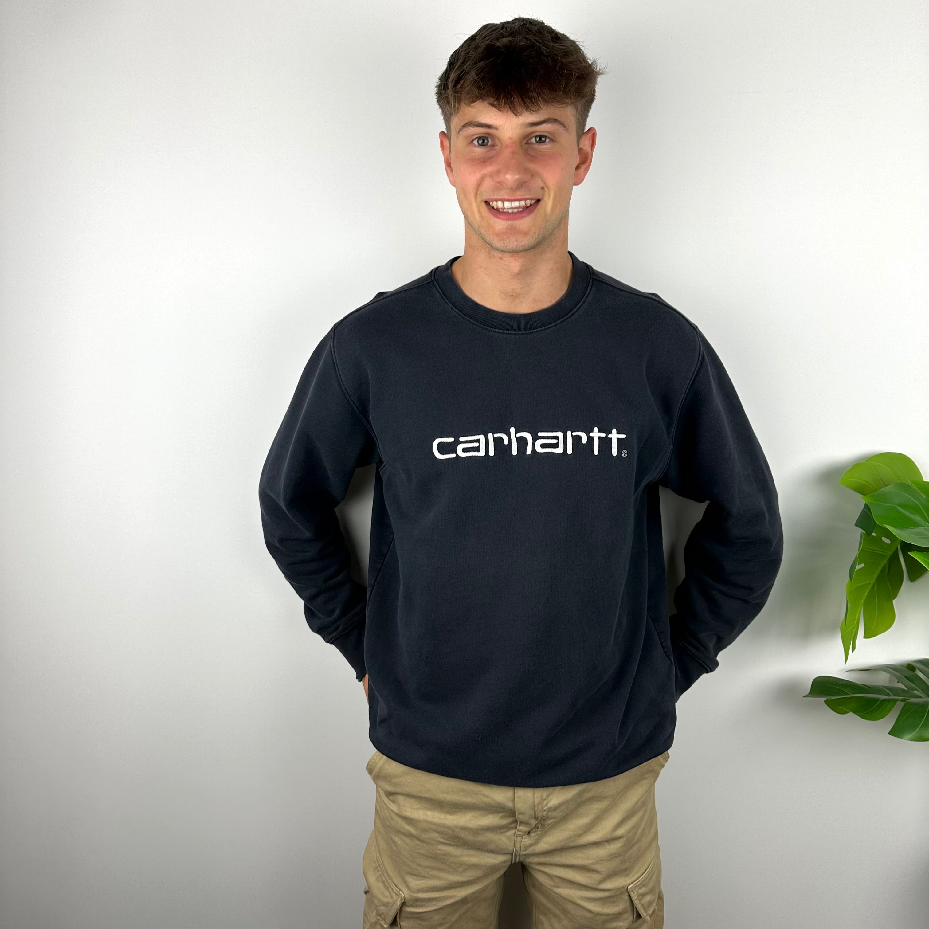 Carhartt Navy Embroidered Spell Out Sweatshirt (XL)