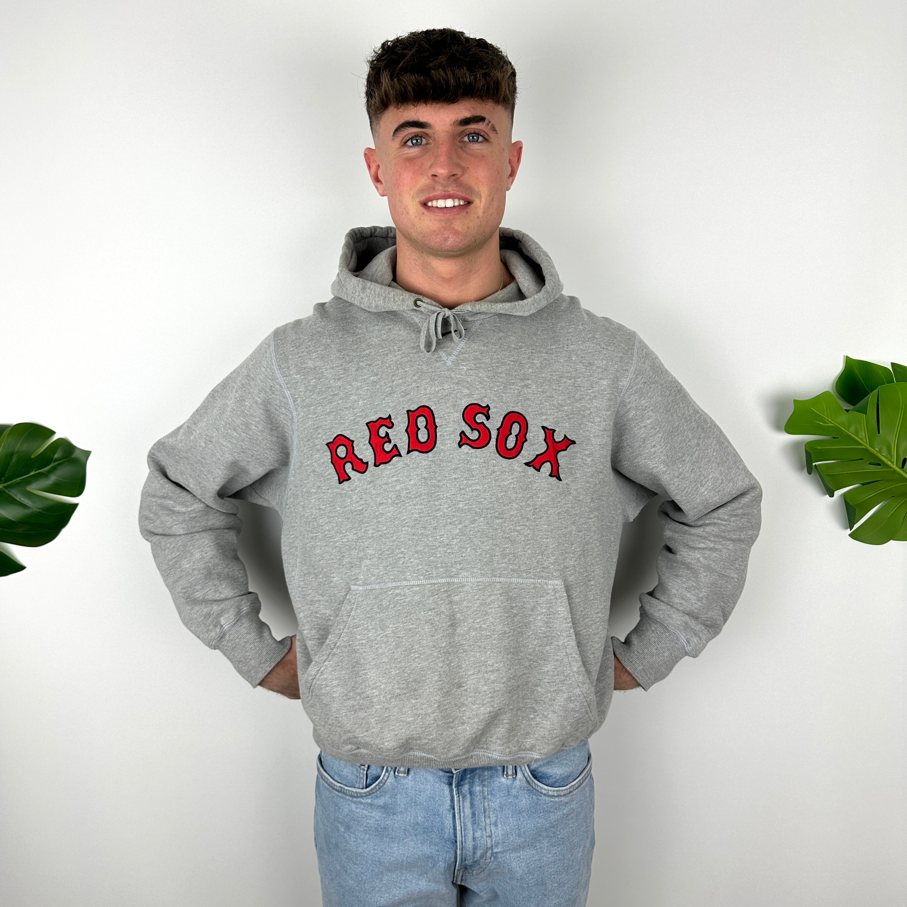 Nike X Boston Red Sox Grey Embroidered Spell Out Hoodie (M)