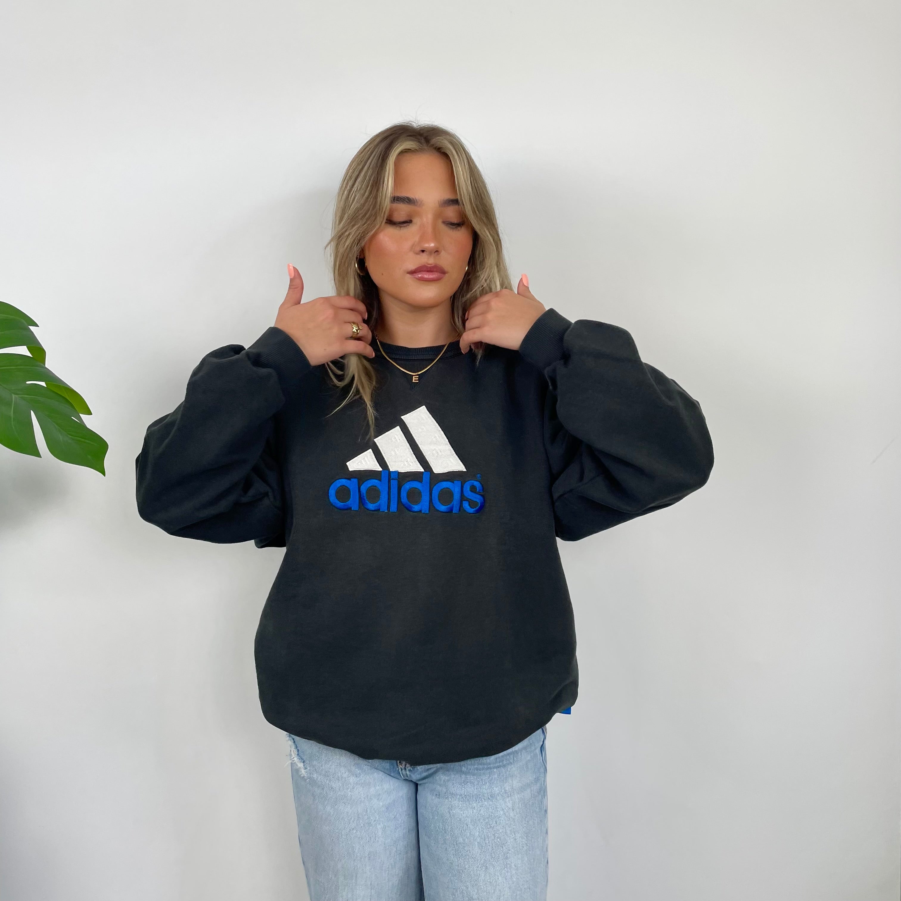 Adidas Black Embroidered Spell Out Sweatshirt (L)
