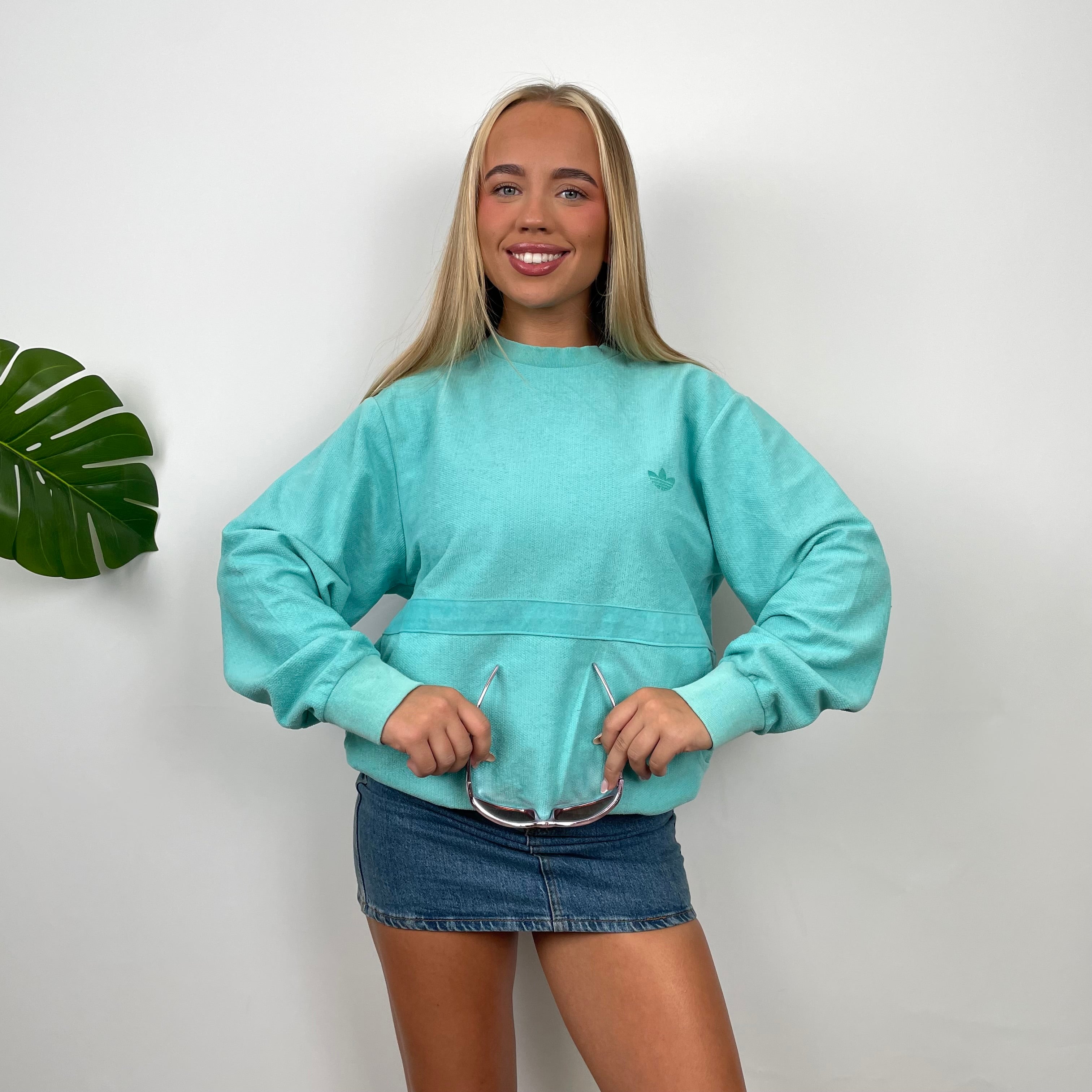 Adidas Turquoise Embroidered Spell Out Sweatshirt (M)