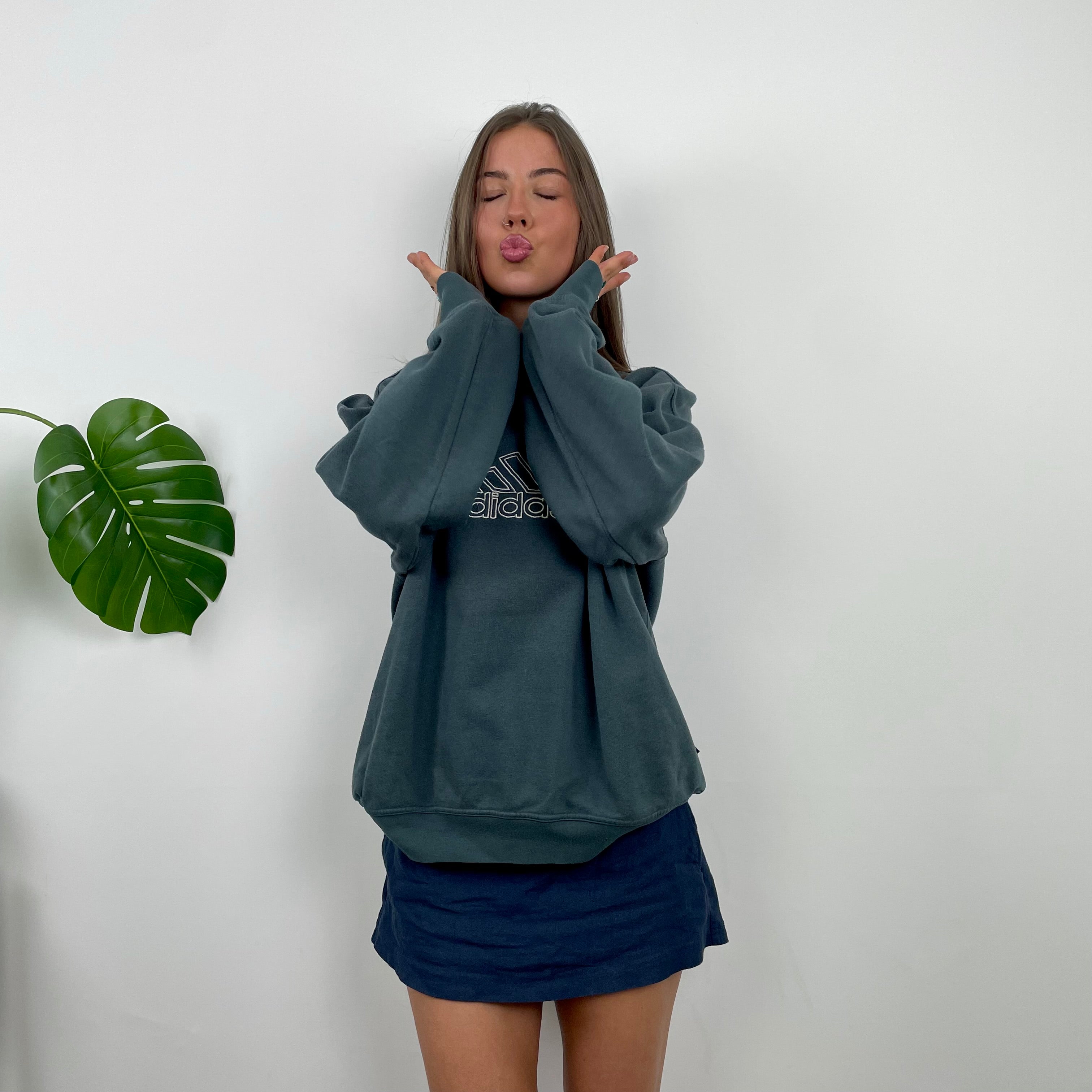 Adidas Grey Embroidered Spell Out Sweatshirt (M)