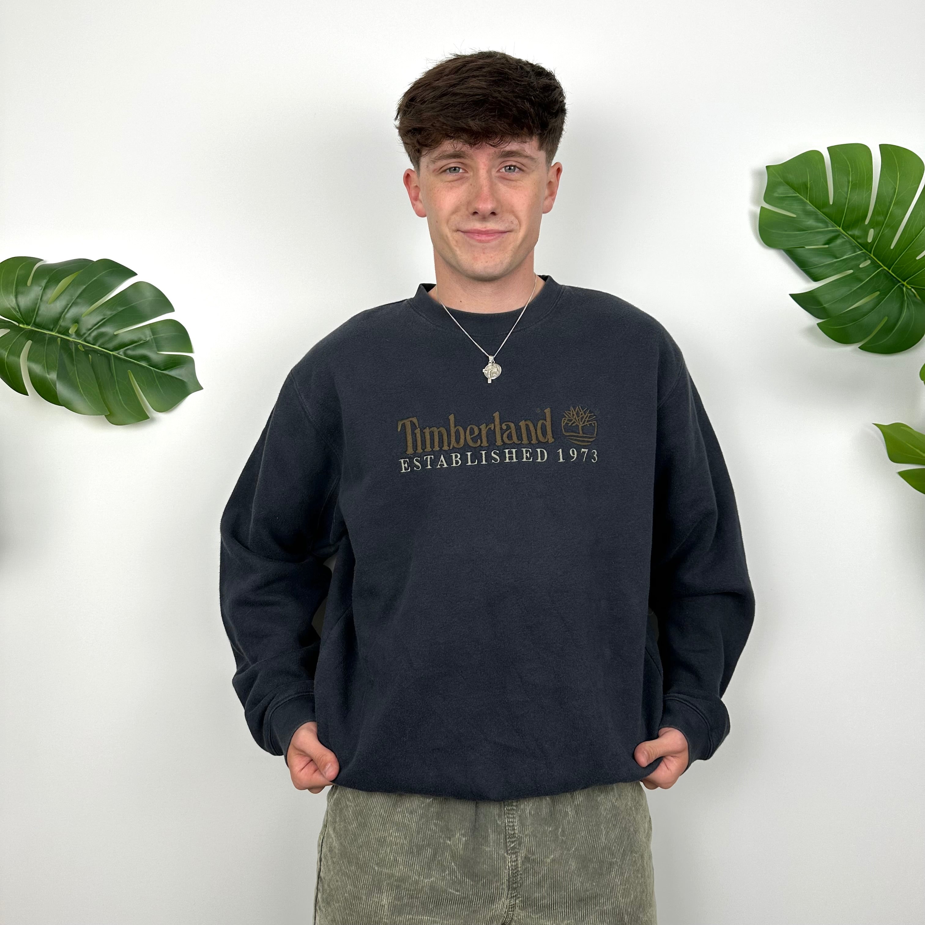 Timberland Navy Embroidered Spell Out Sweatshirt (M)