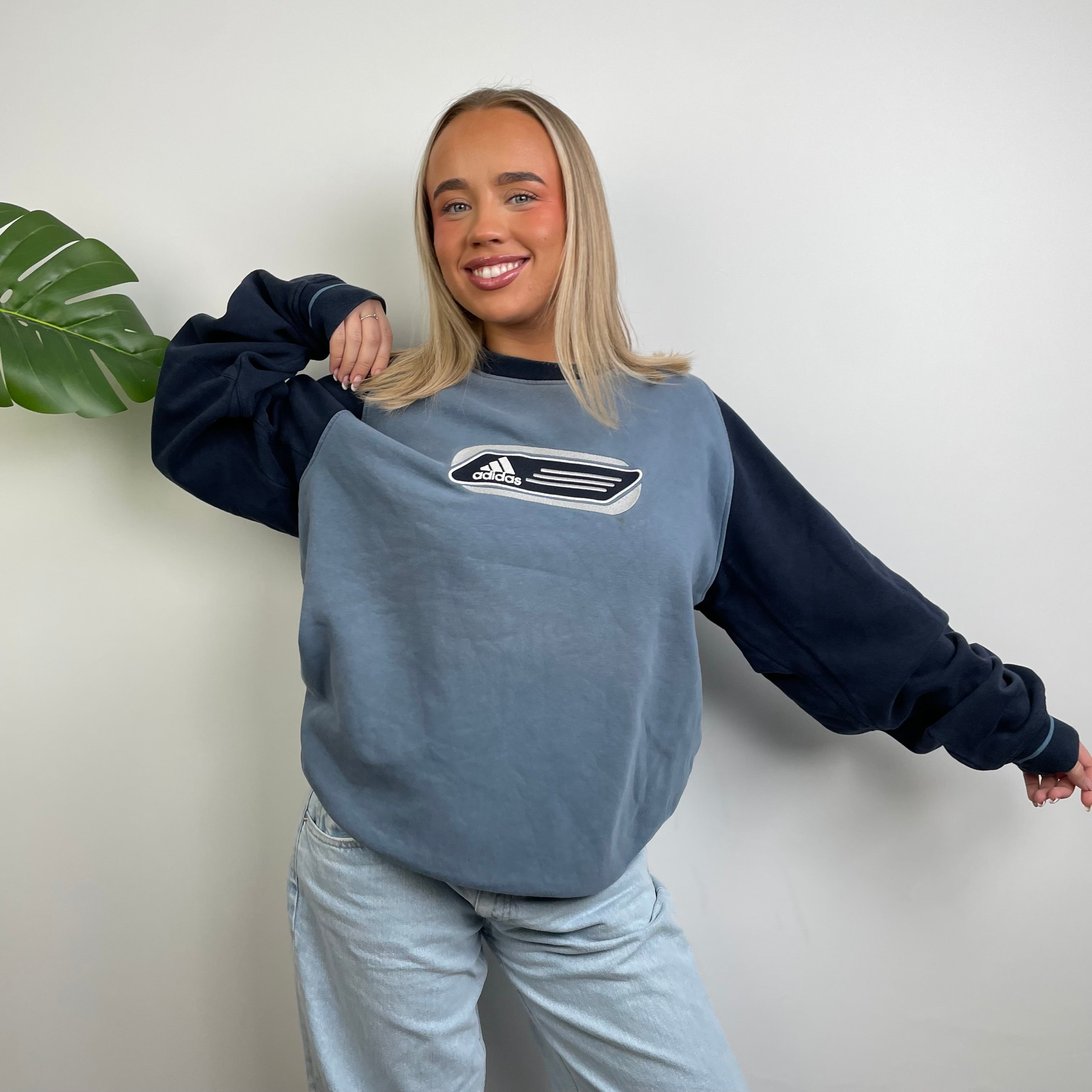 Adidas Baby Blue Embroidered Spell Out Sweatshirt (L)