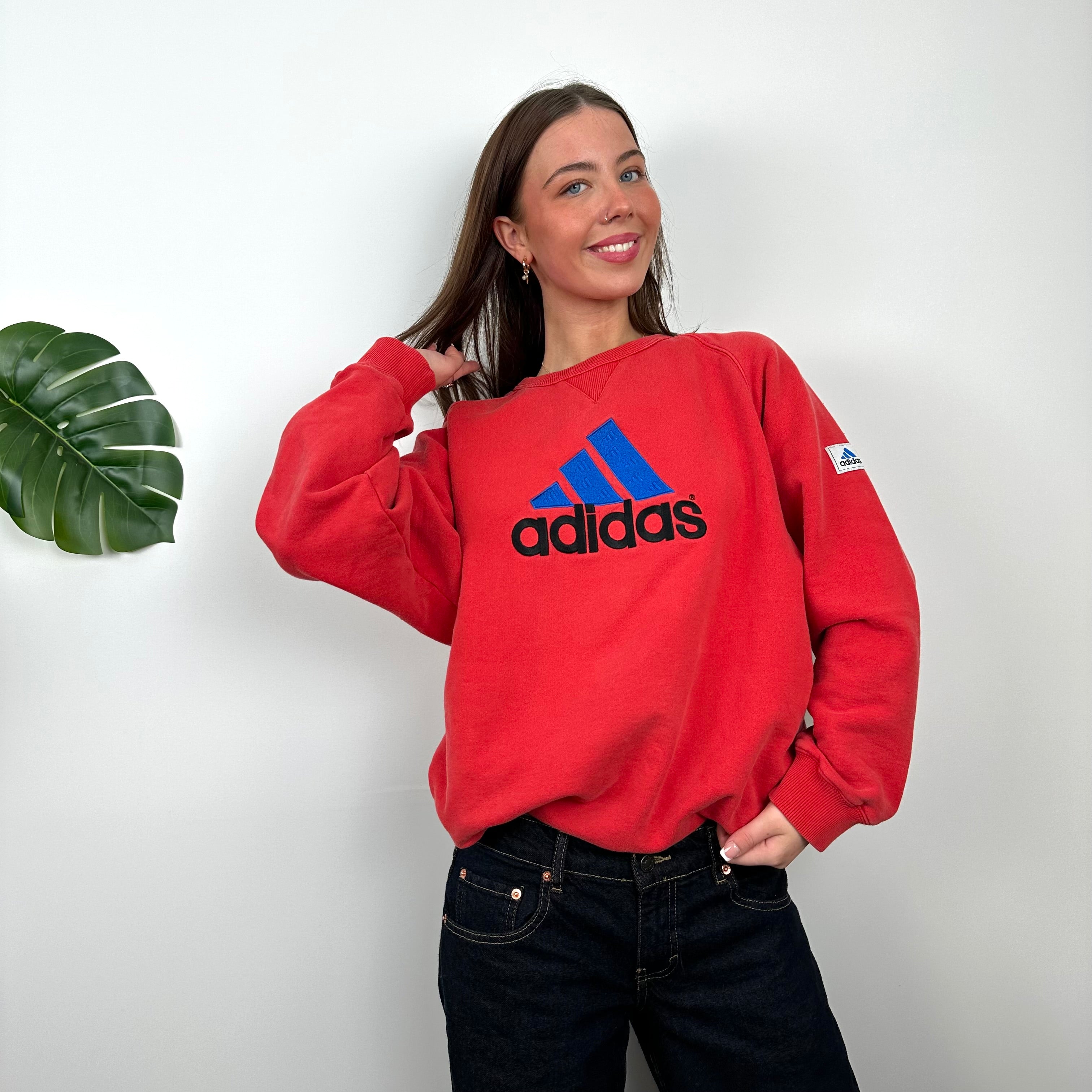 Adidas Red Embroidered Spell Out Sweatshirt (L)