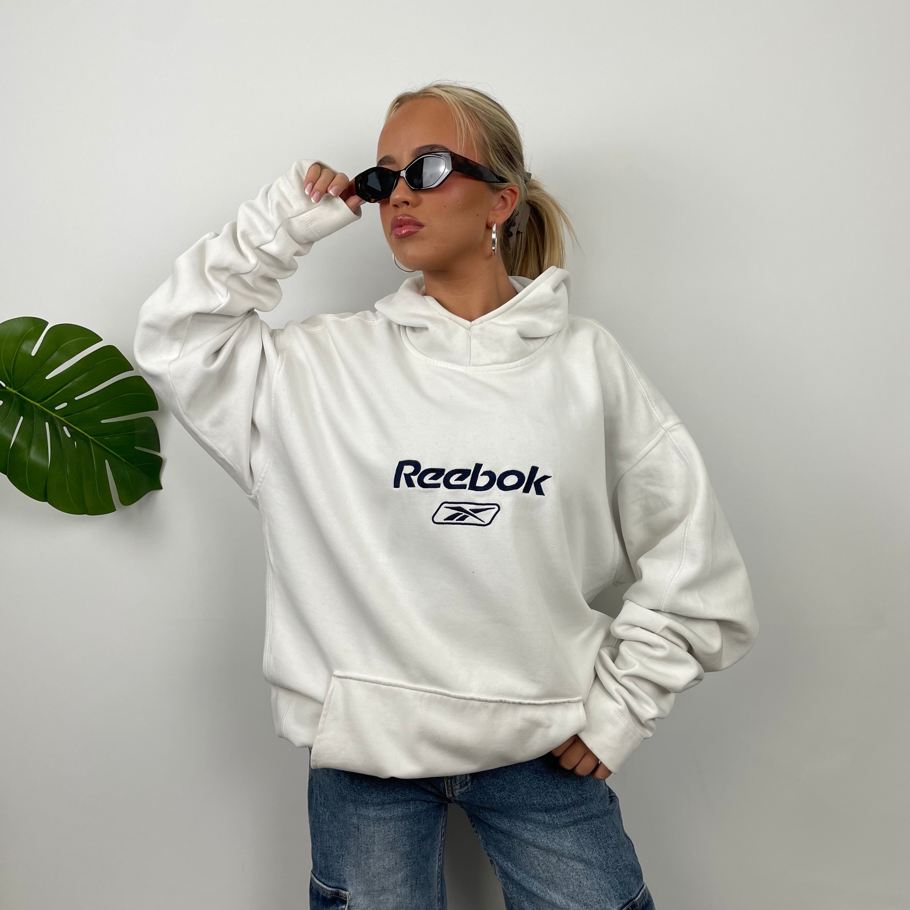 Reebok White Embroidered Spell Out Hoodie (3XL)