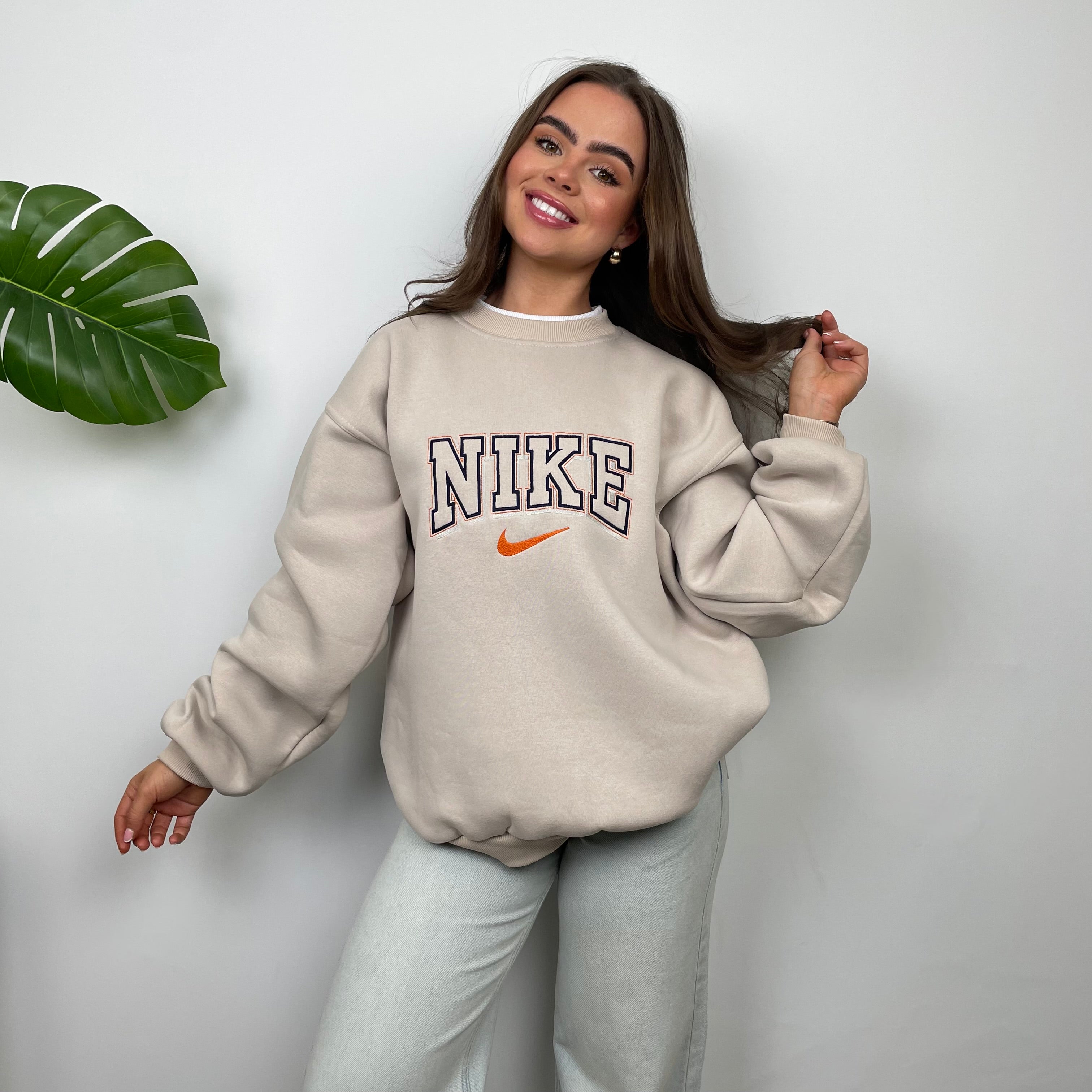 Nike RARE Cream Embroidered Spell Out Sweatshirt (L)