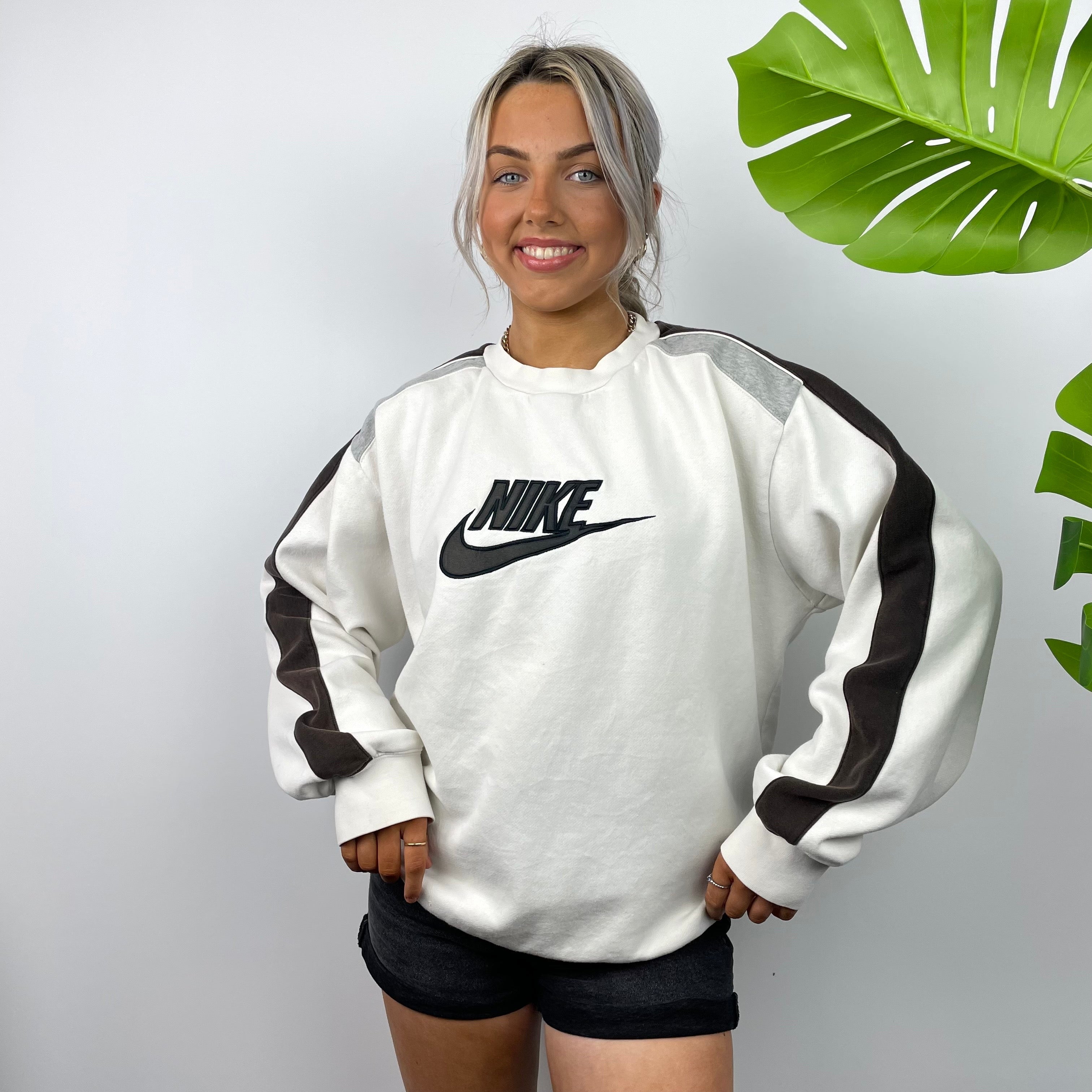 Nike RARE White Embroidered Spell Out Sweatshirt (L)