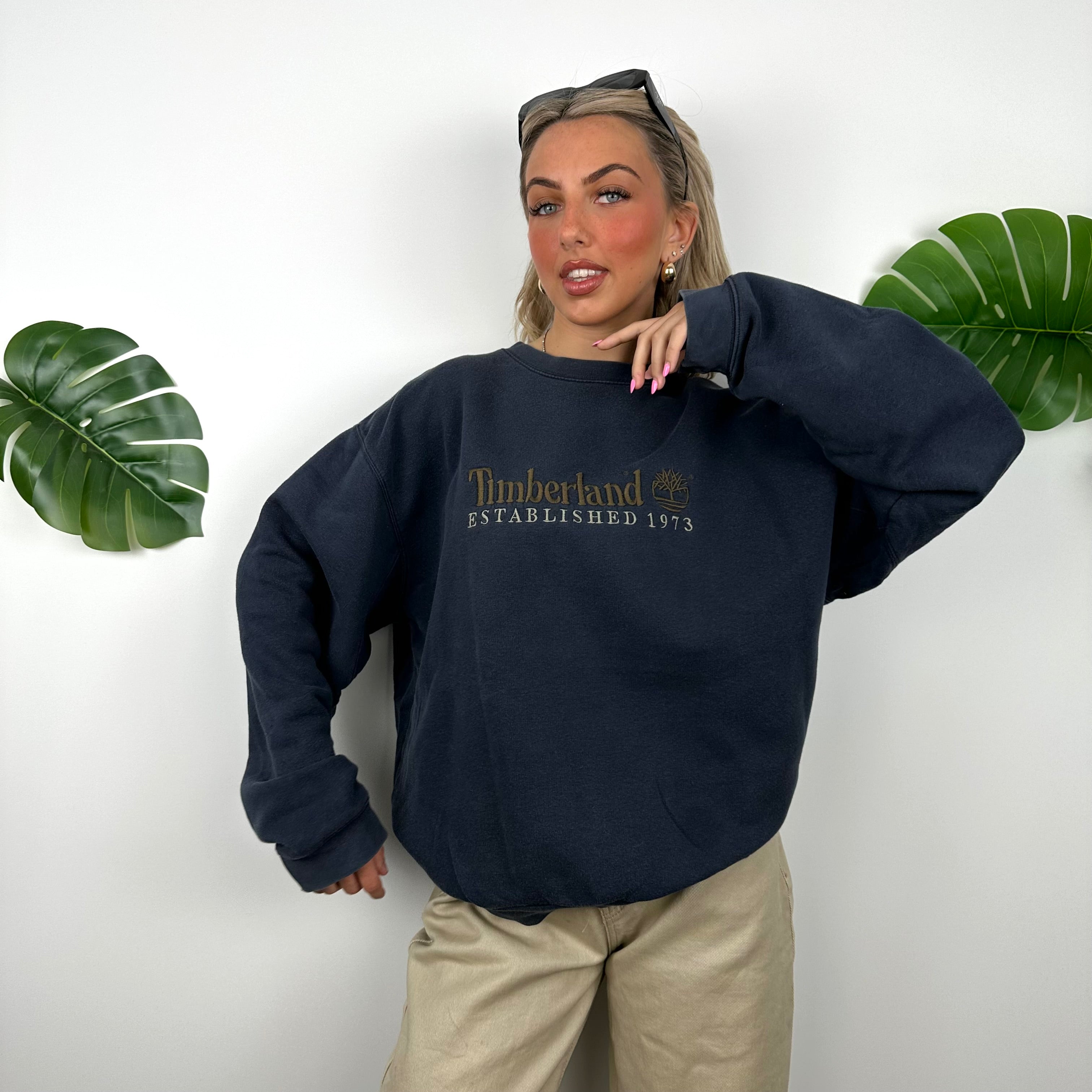 Timberland Navy Embroidered Spell Out Sweatshirt (L)