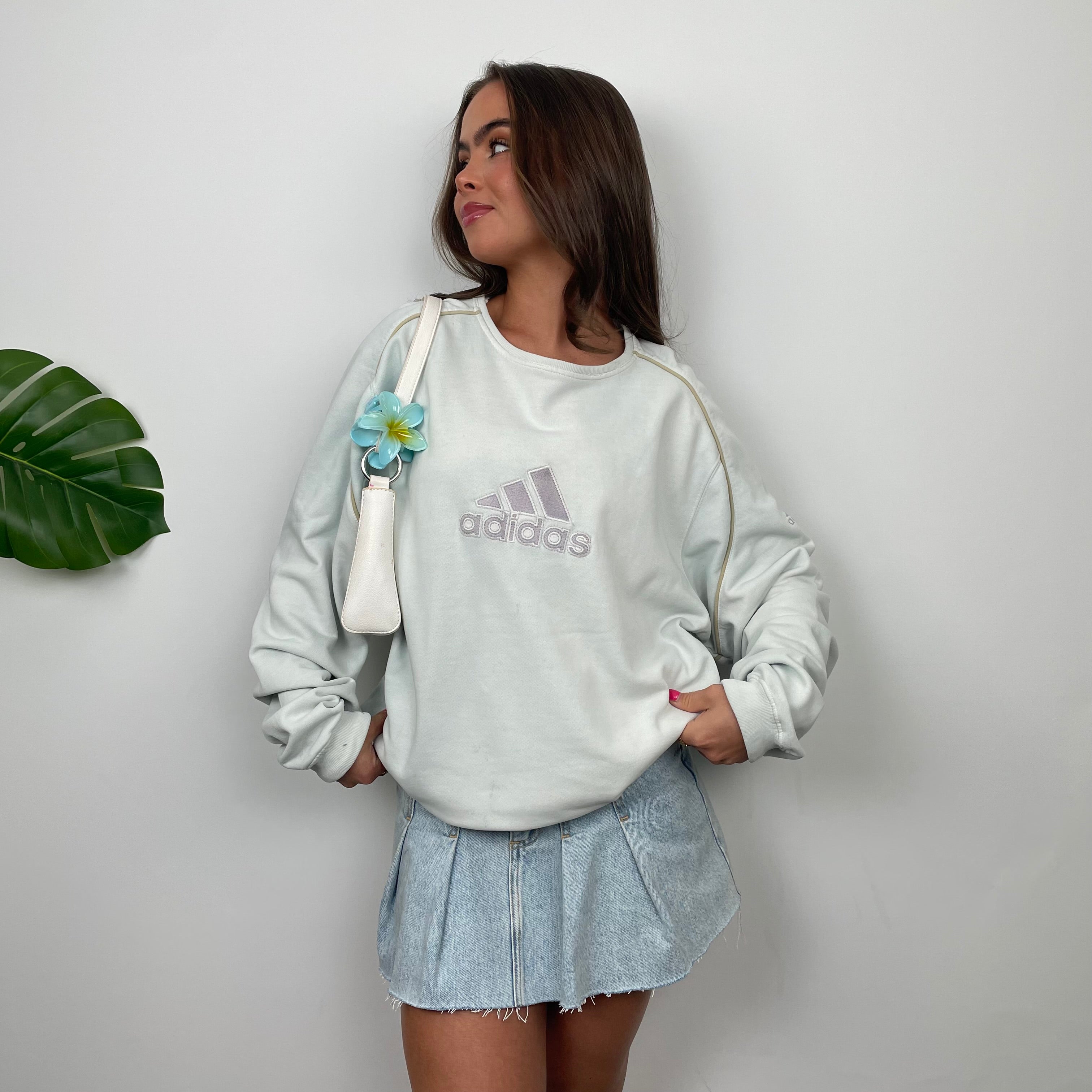 Adidas Baby Blue Embroidered Spell Out Sweatshirt (L)