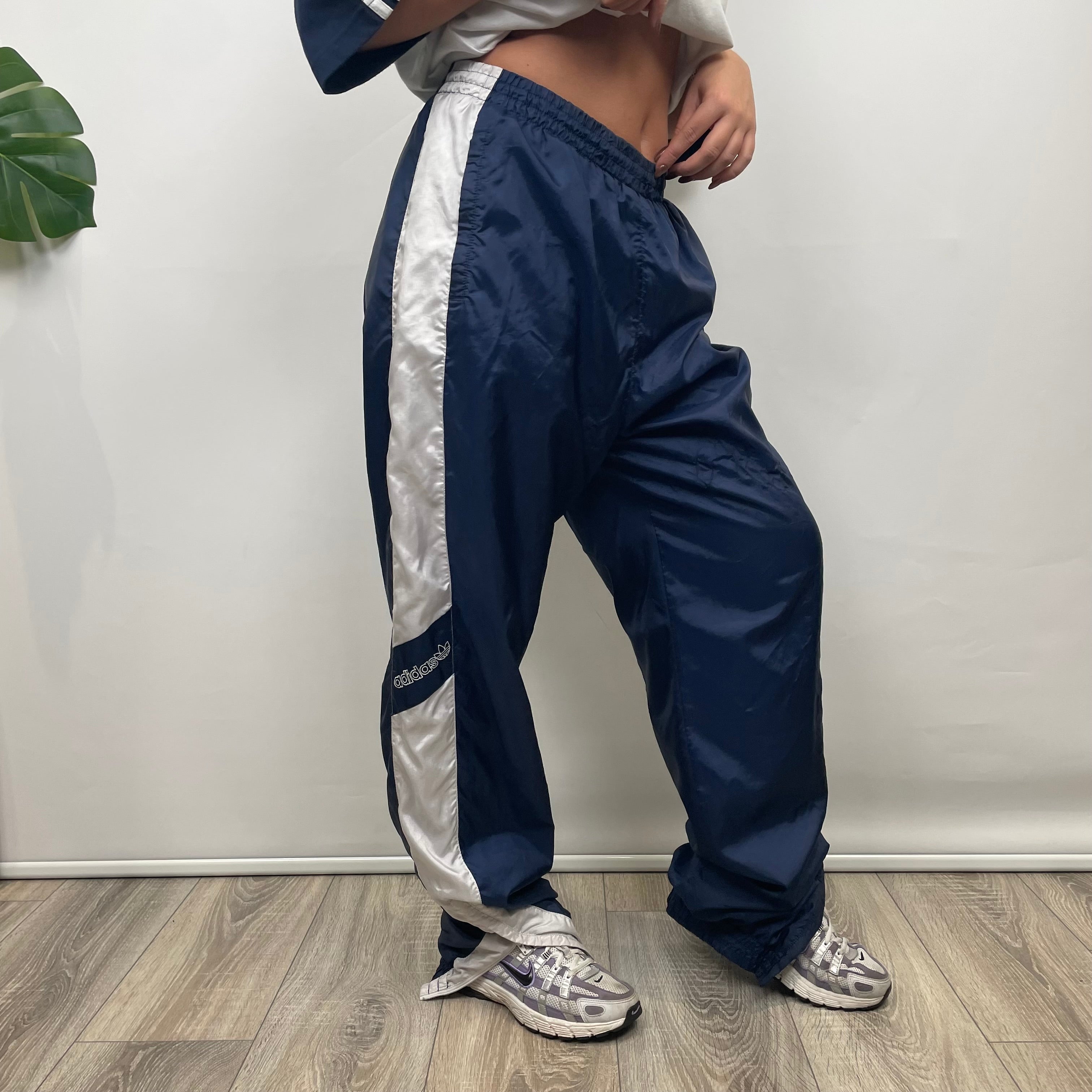 Adidas Navy Embroidered Spell Out Track Pants (L)