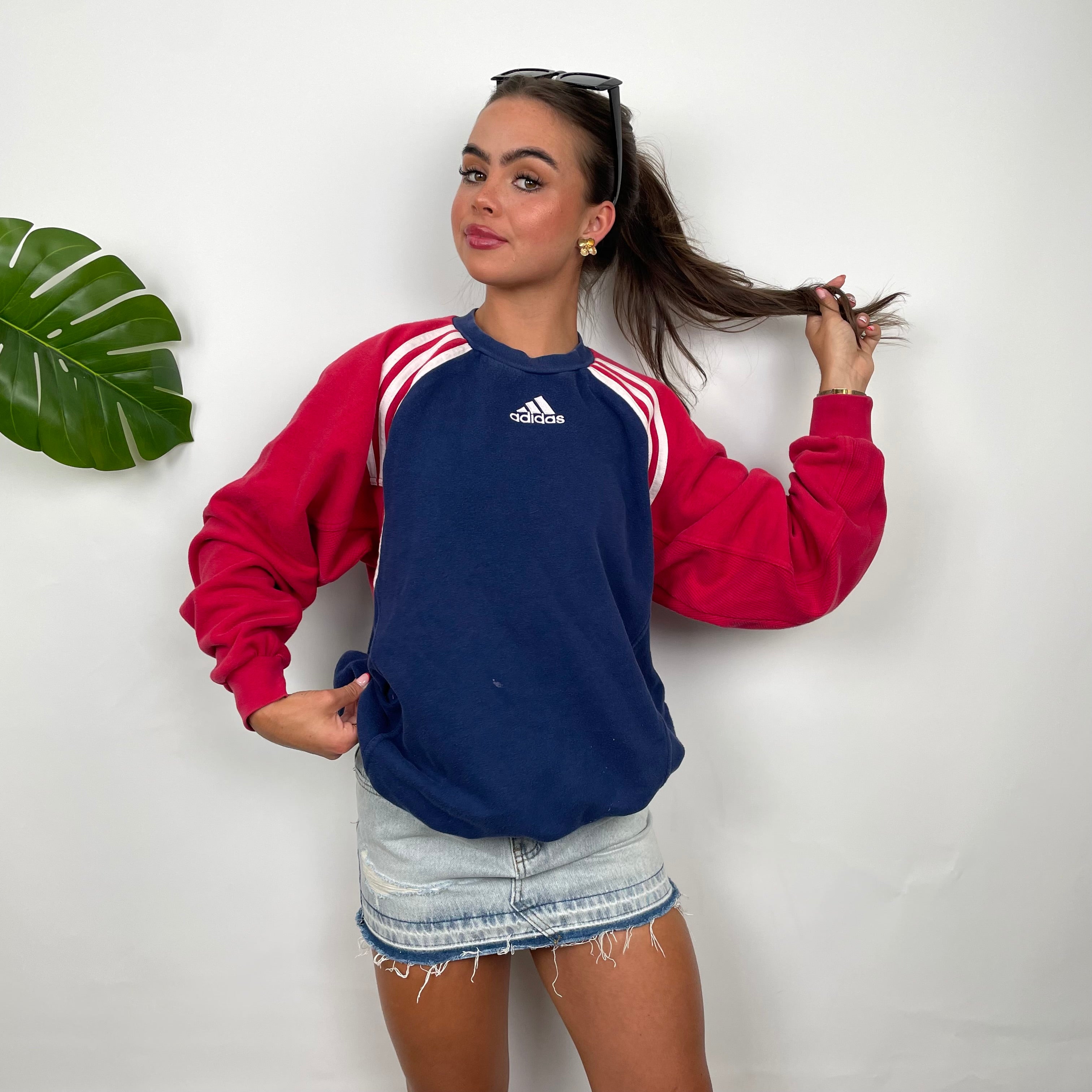 Adidas Red & Navy Embroidered Spell Out Sweatshirt (M)