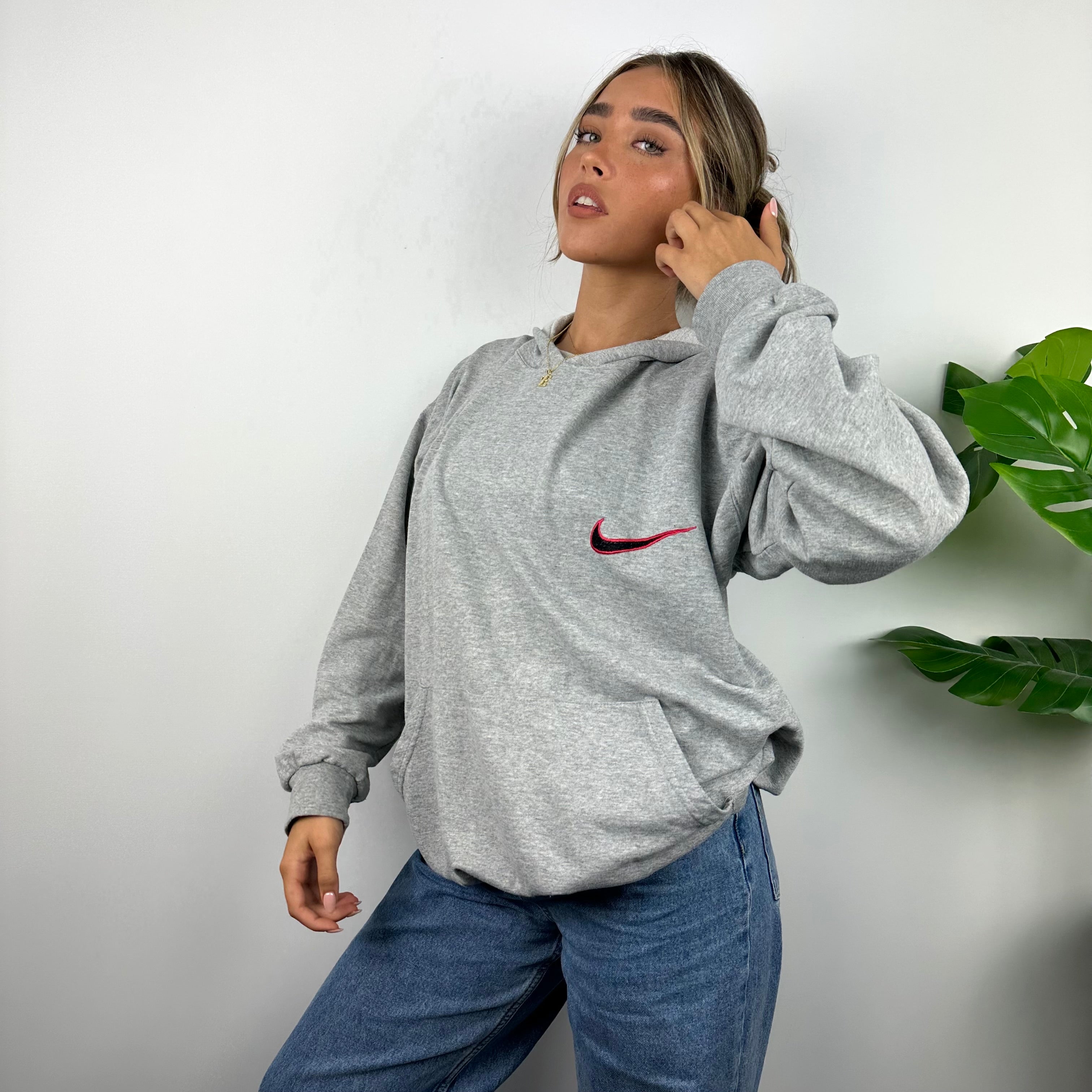 Nike RARE Grey Embroidered Spell Out Hoodie (M)