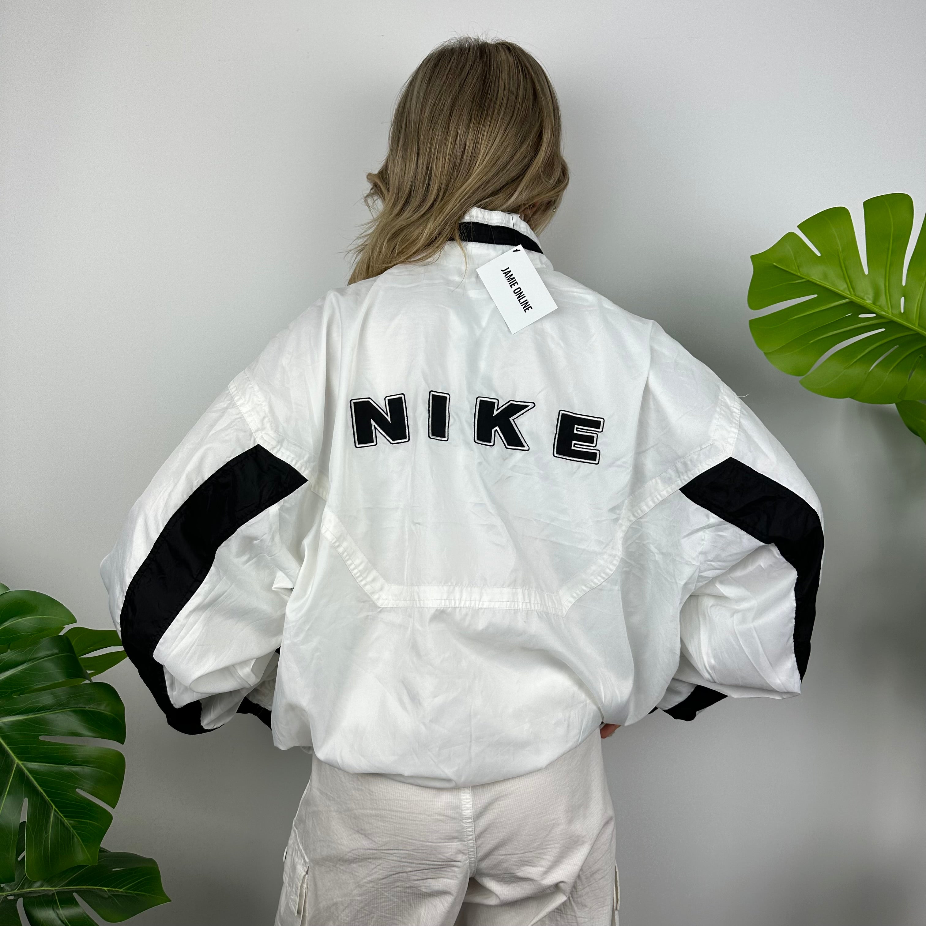 Nike White Embroidered Spell Out Windbreaker Jacket (XXL)