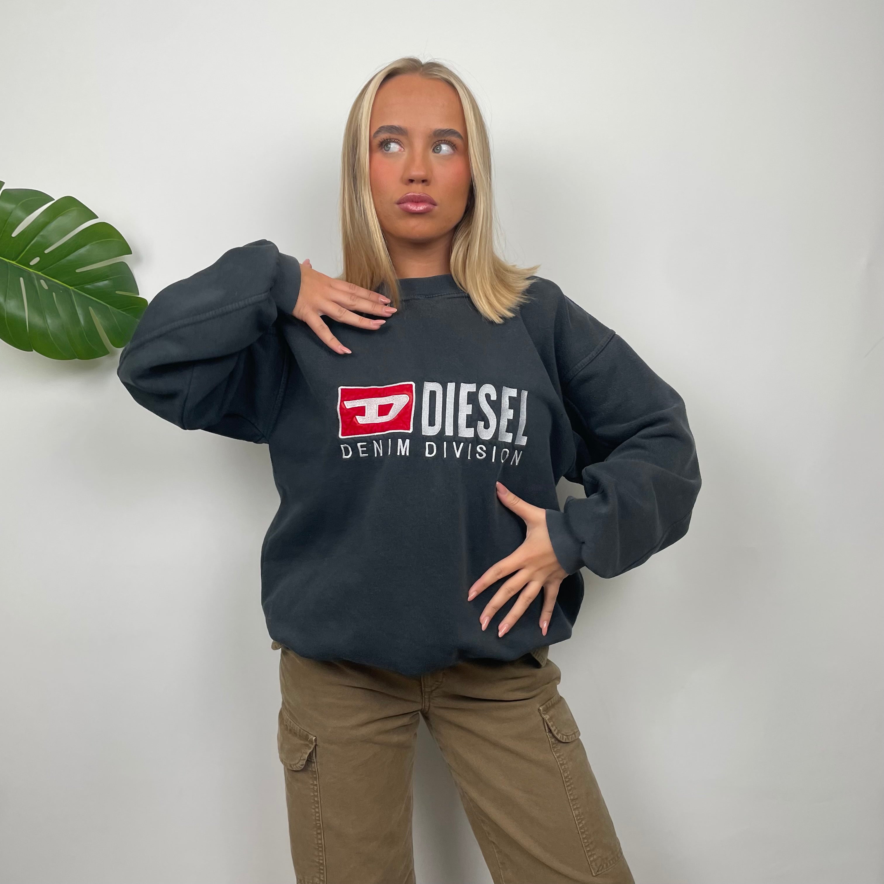 Diesel RARE Black Embroidered Spell Out Sweatshirt (L)