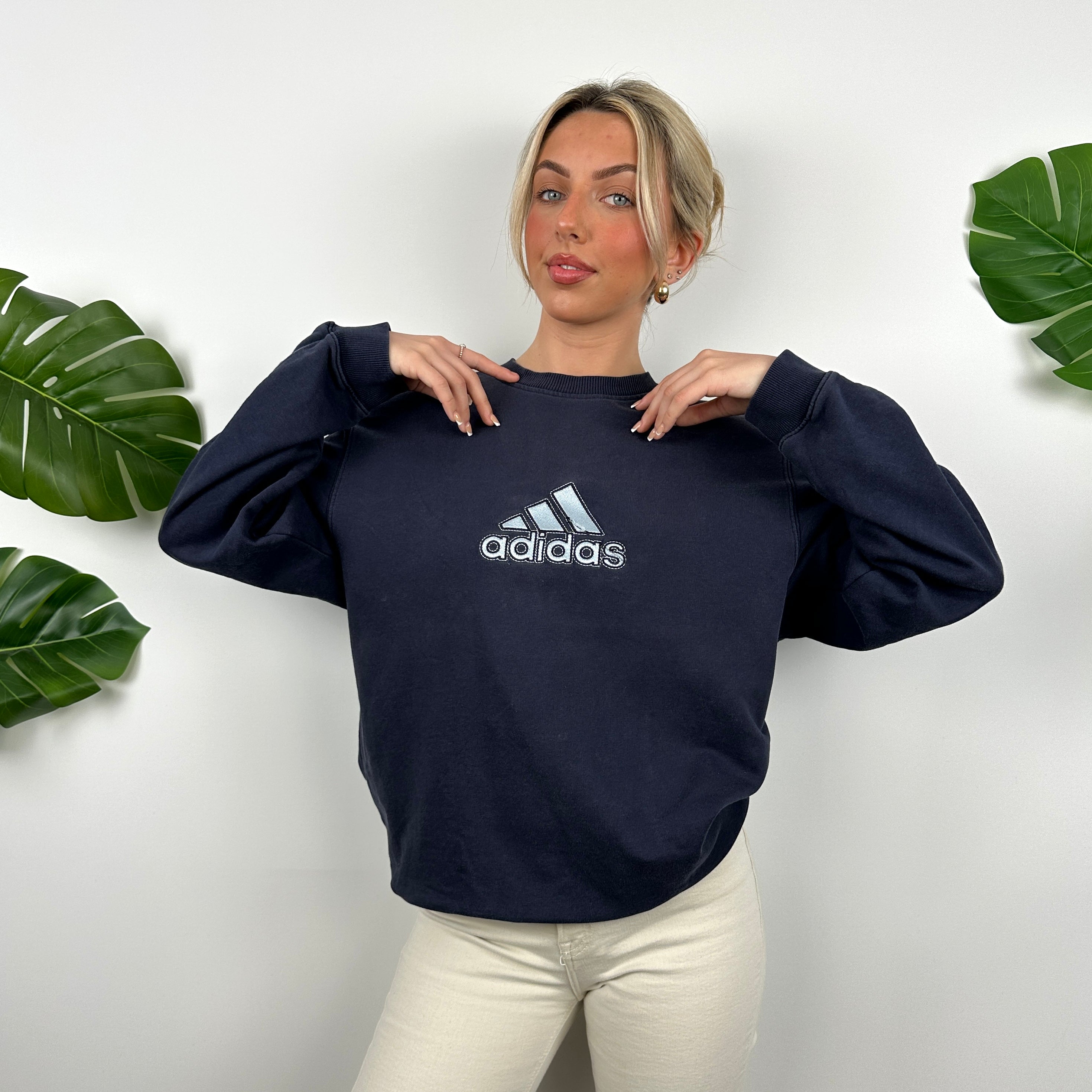 Adidas Navy Embroidered Spell Out Sweatshirt (M)