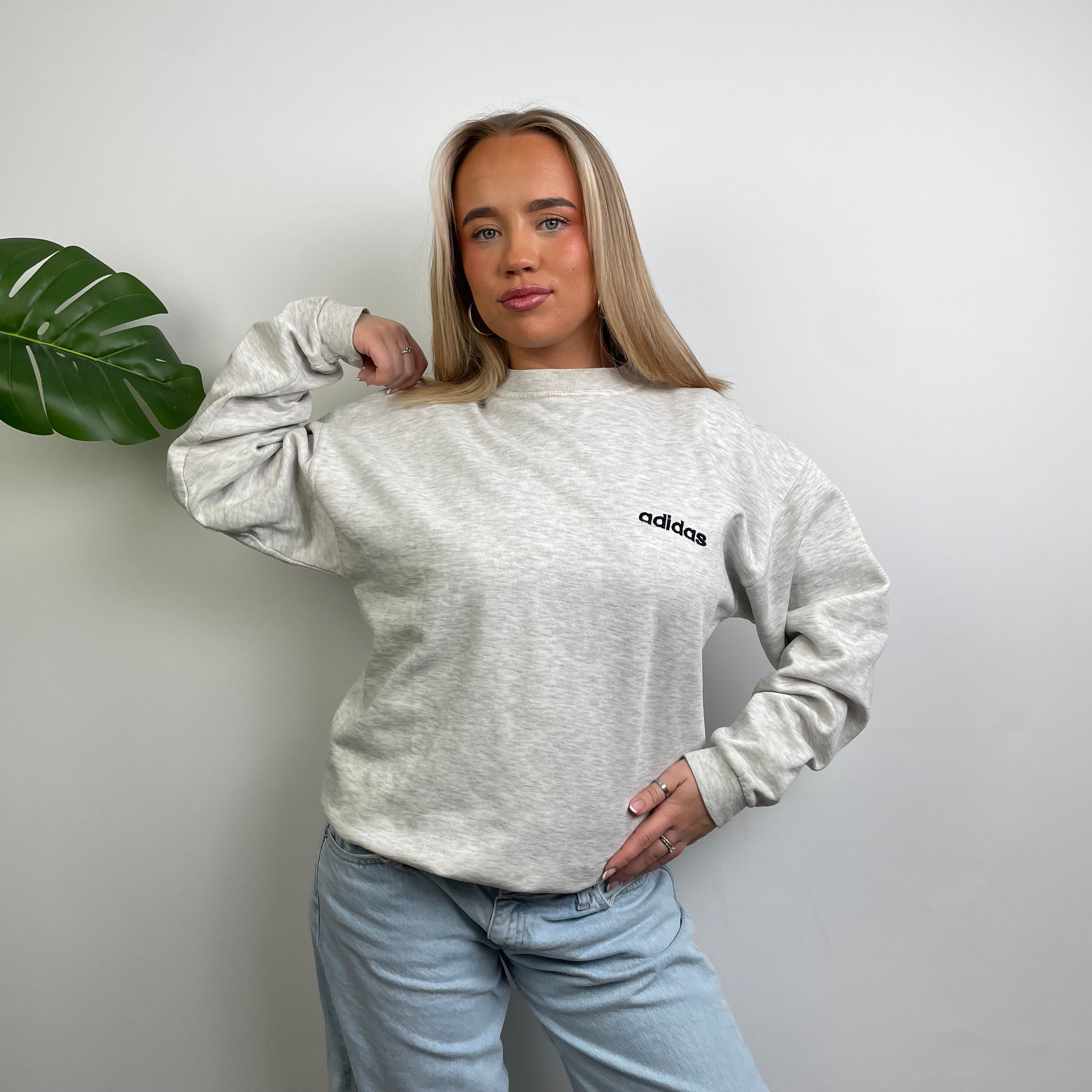 Adidas Grey Embroidered Spell Out Sweatshirt (M)