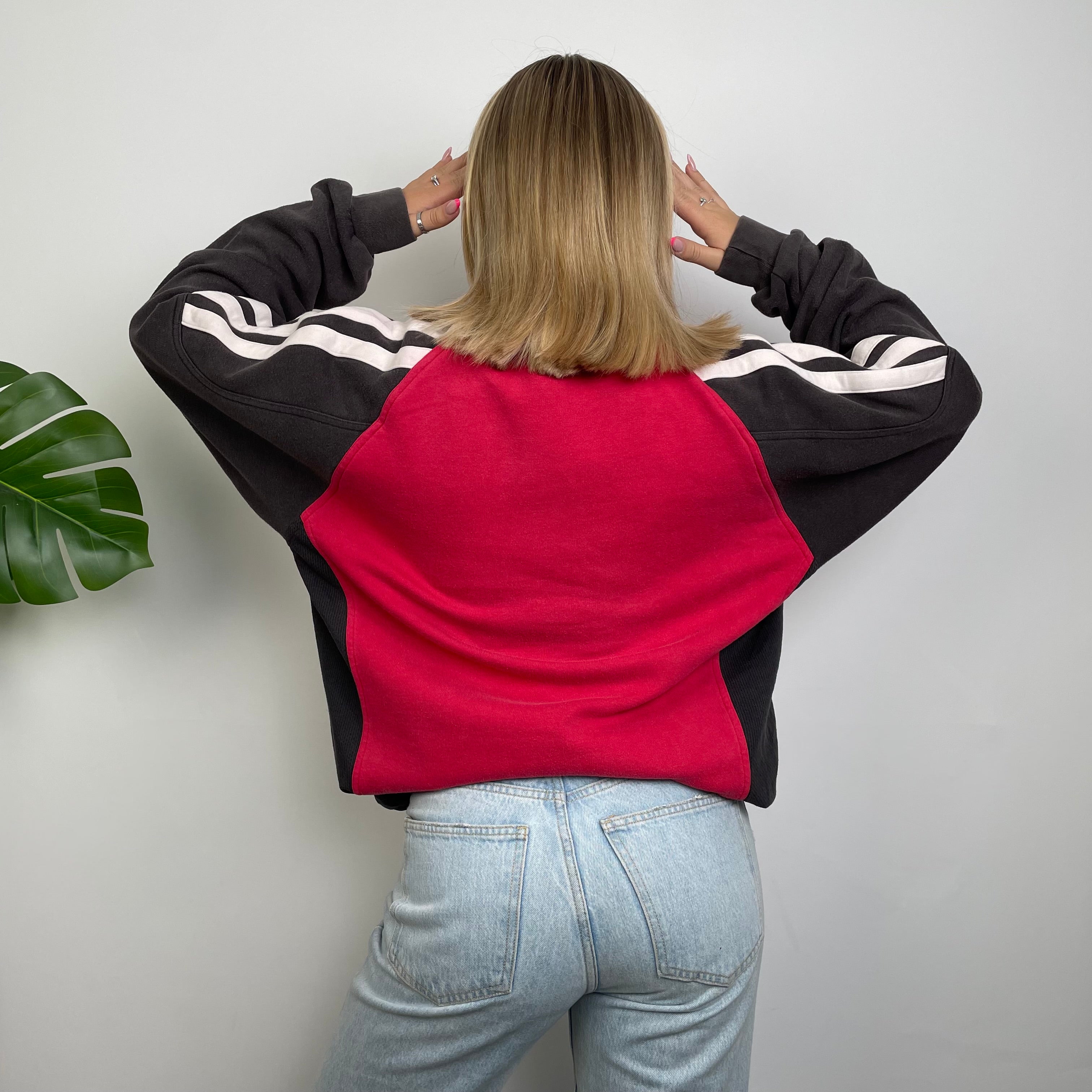 Adidas Red & Black Embroidered Spell Out Sweatshirt (L)