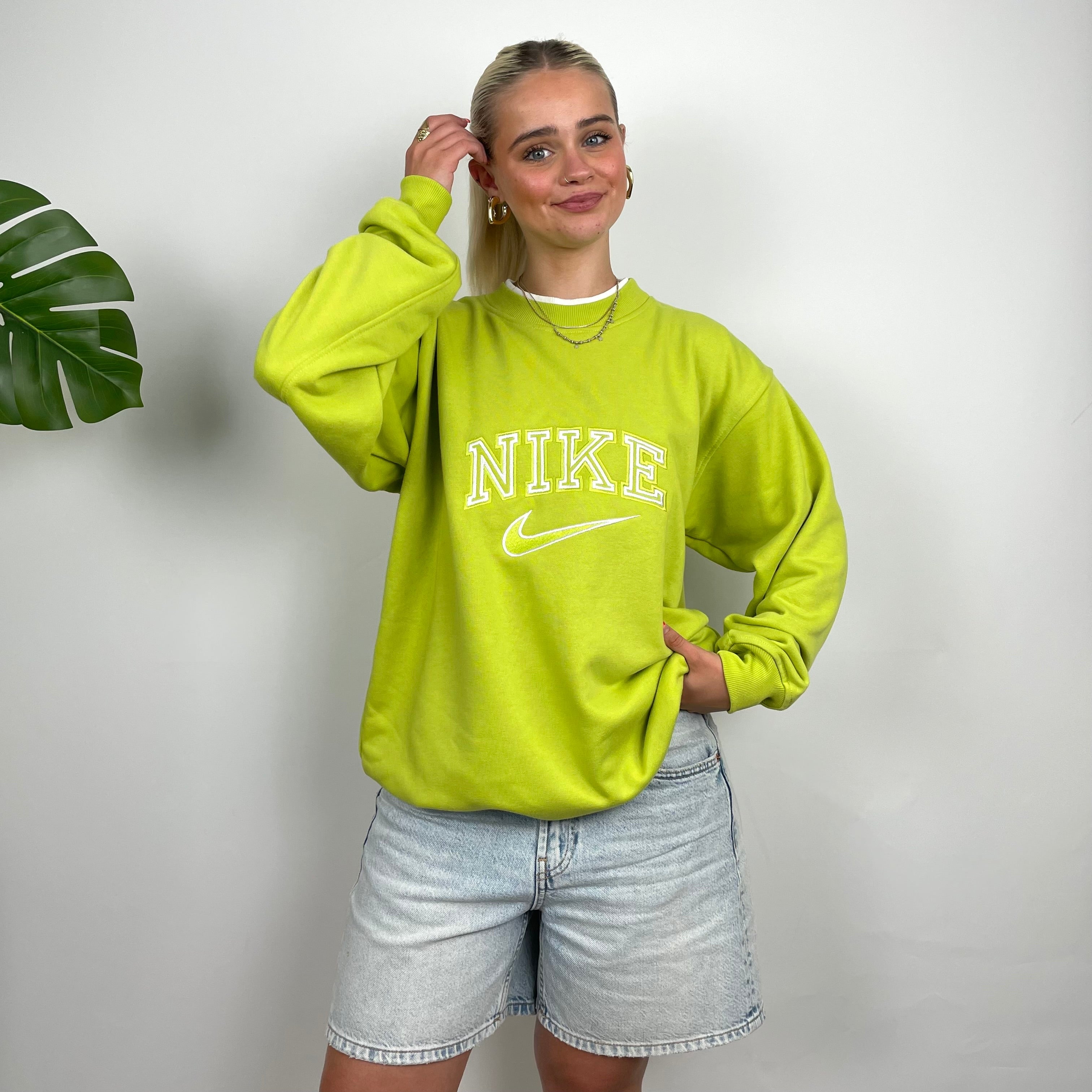 Nike Lime Green Embroidered Spell Out Sweatshirt (L)