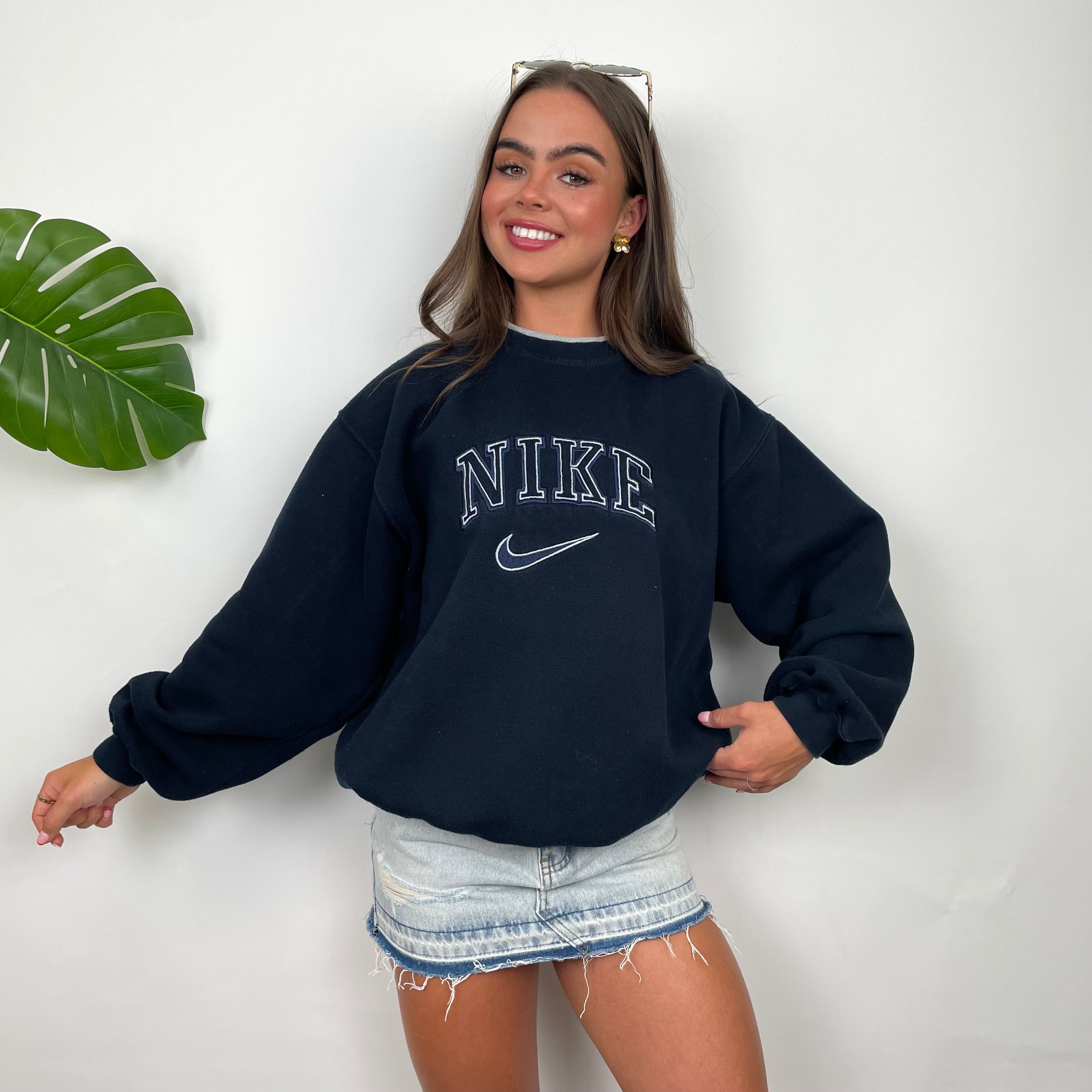 Nike Navy Embroidered Spell Out Sweatshirt (L)