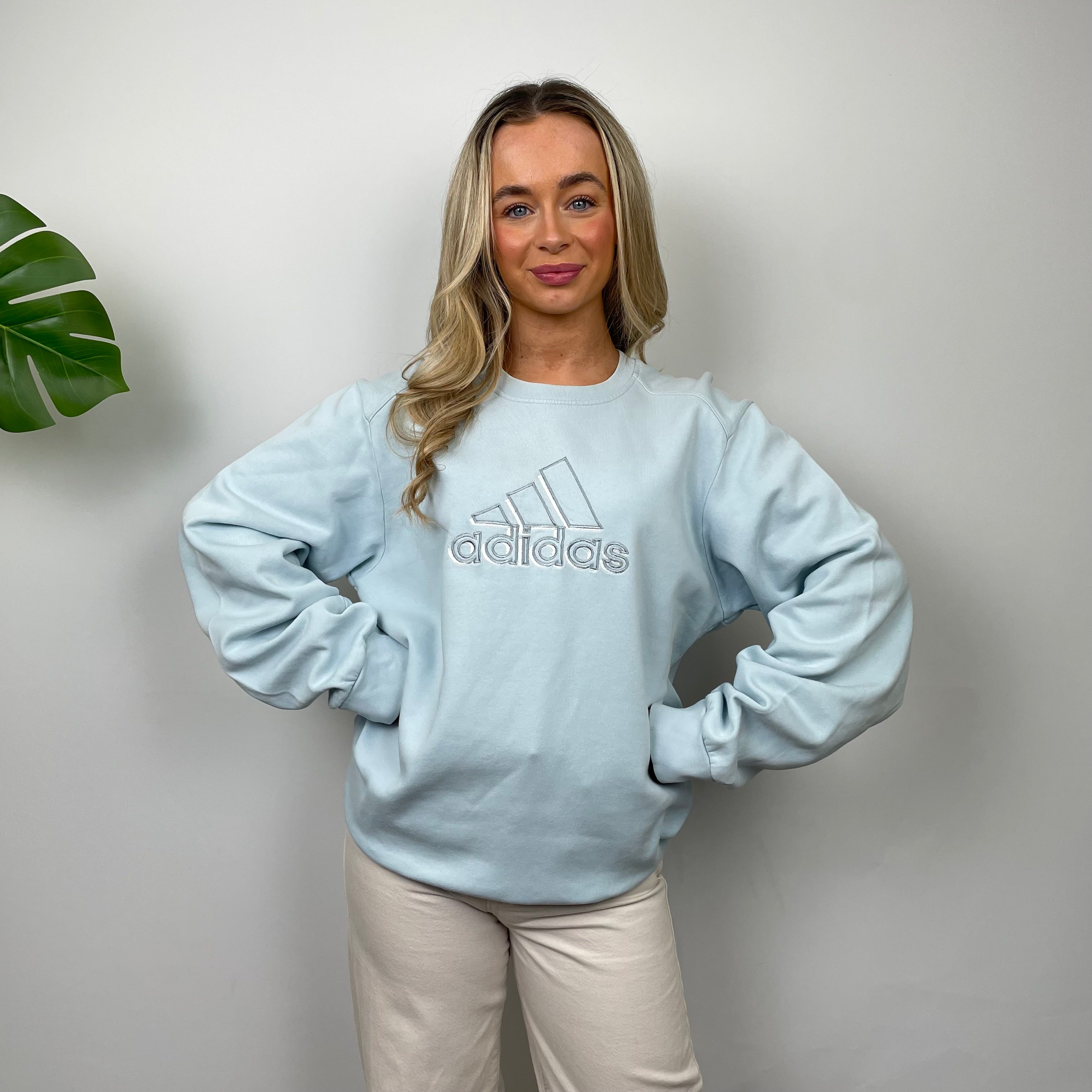 Adidas Baby Blue Embroidered Spell Out Sweatshirt (M)