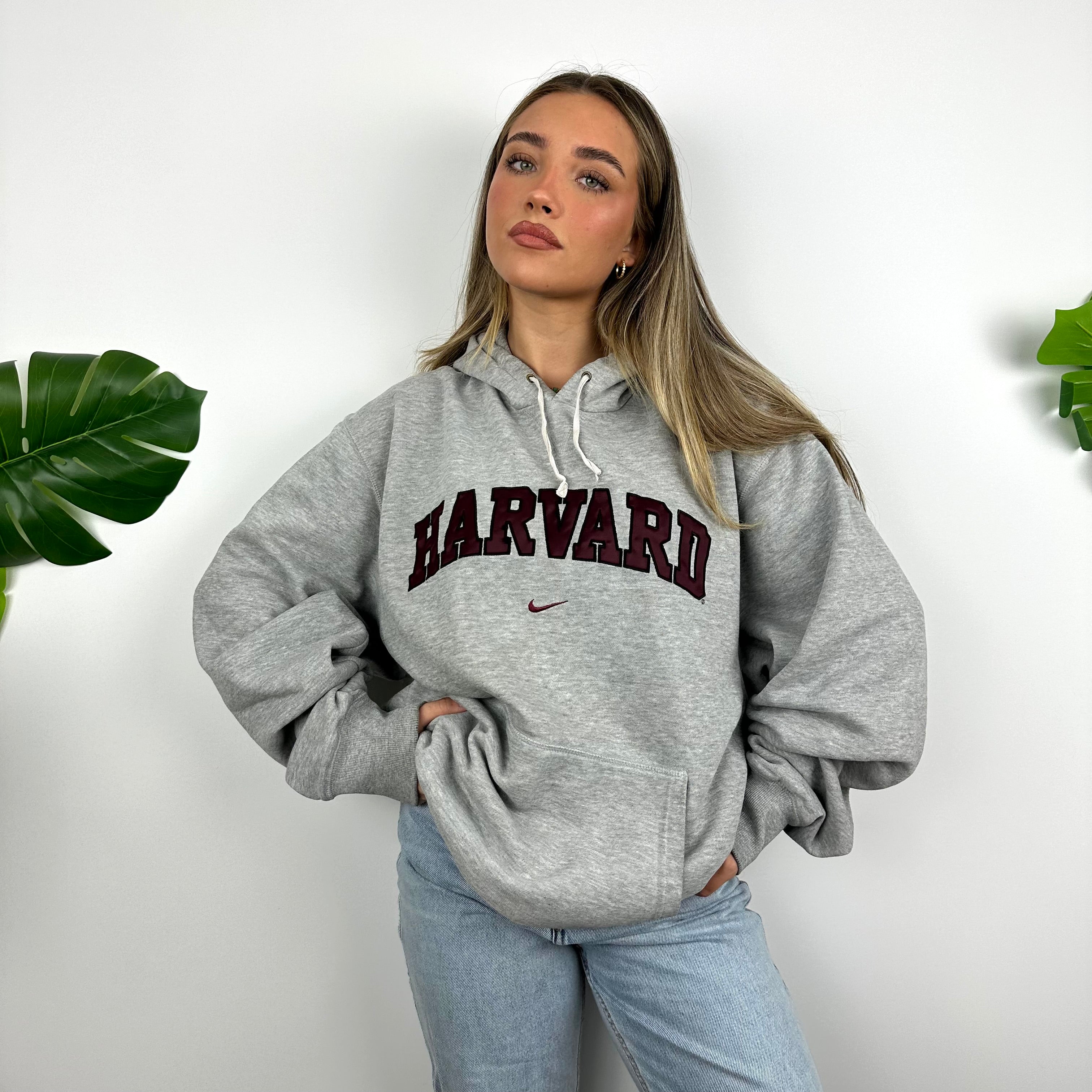 Nike x Harvard RARE Grey Embroidered Spell Out Hoodie (XL)