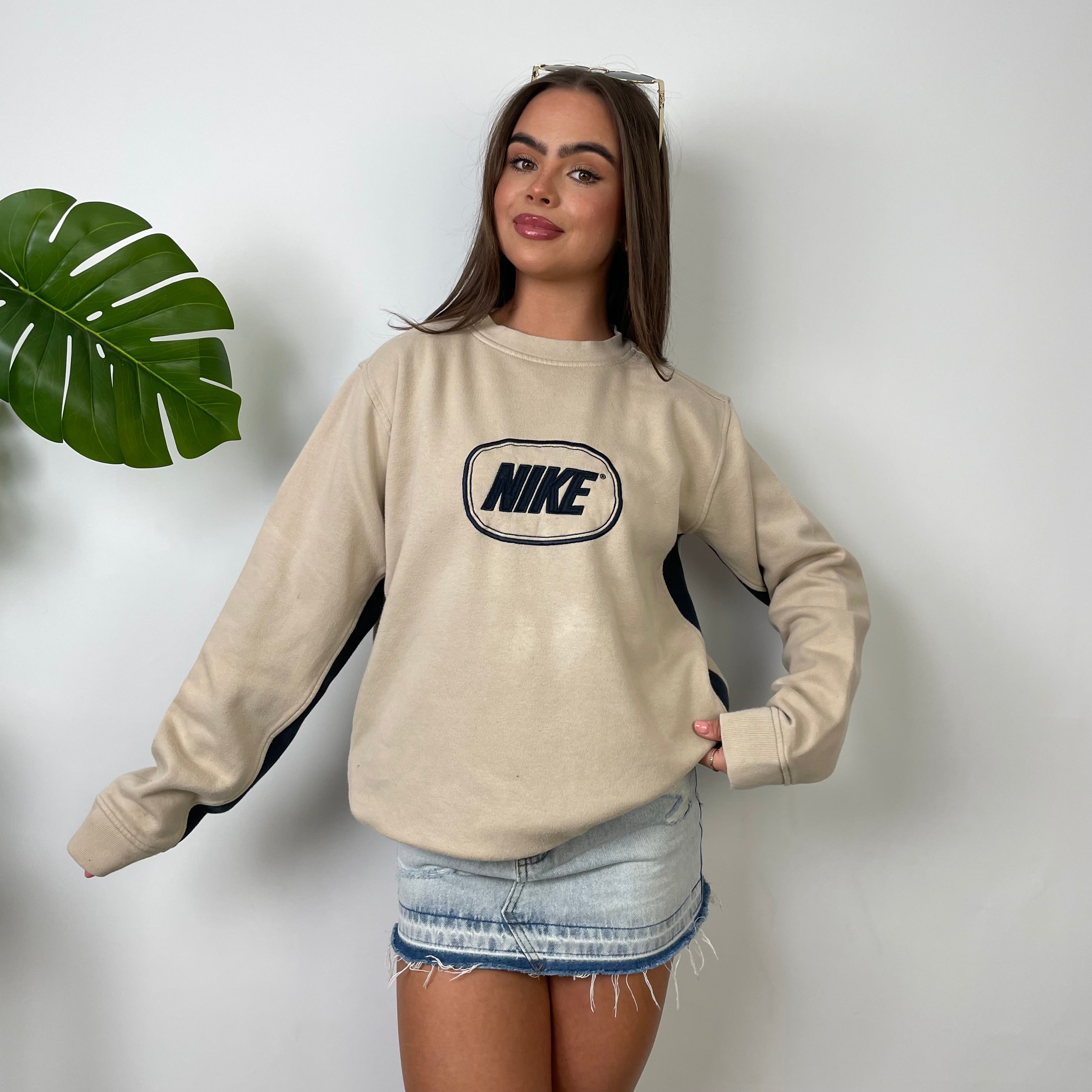 Nike Cream Embroidered Spell Out Sweatshirt (S)