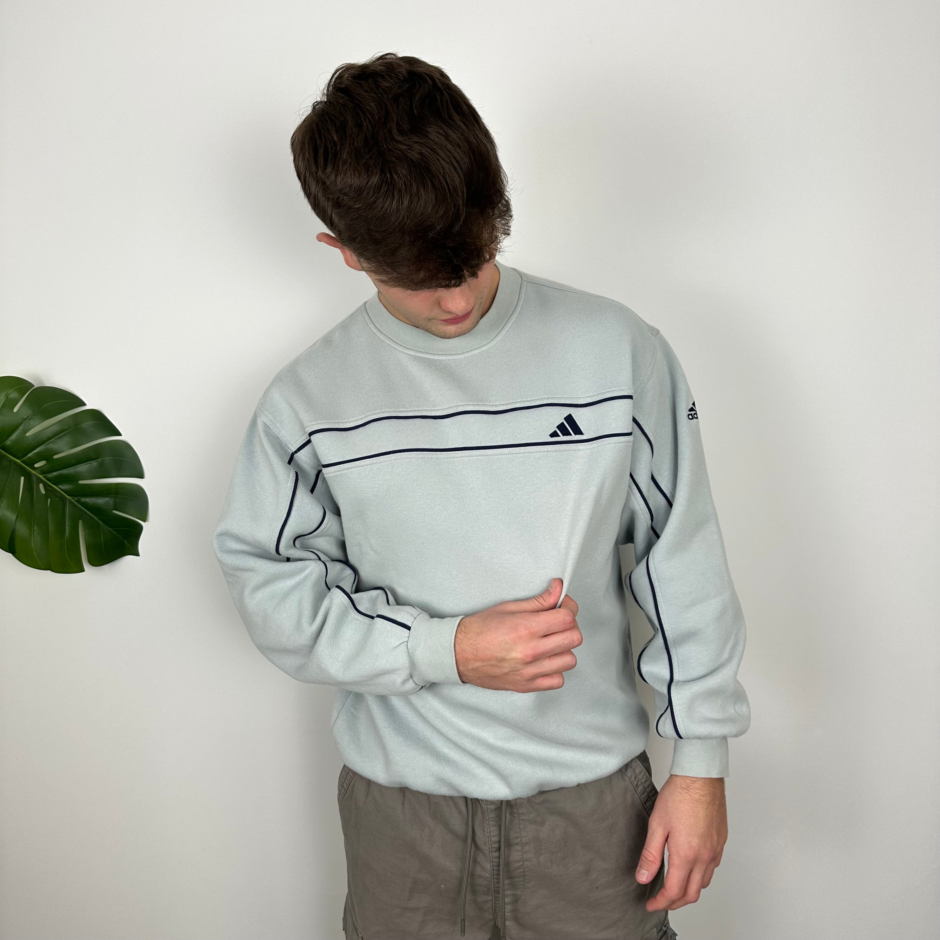 Adidas RARE Baby Blue Embroidered Spell Out Sweatshirt (L)