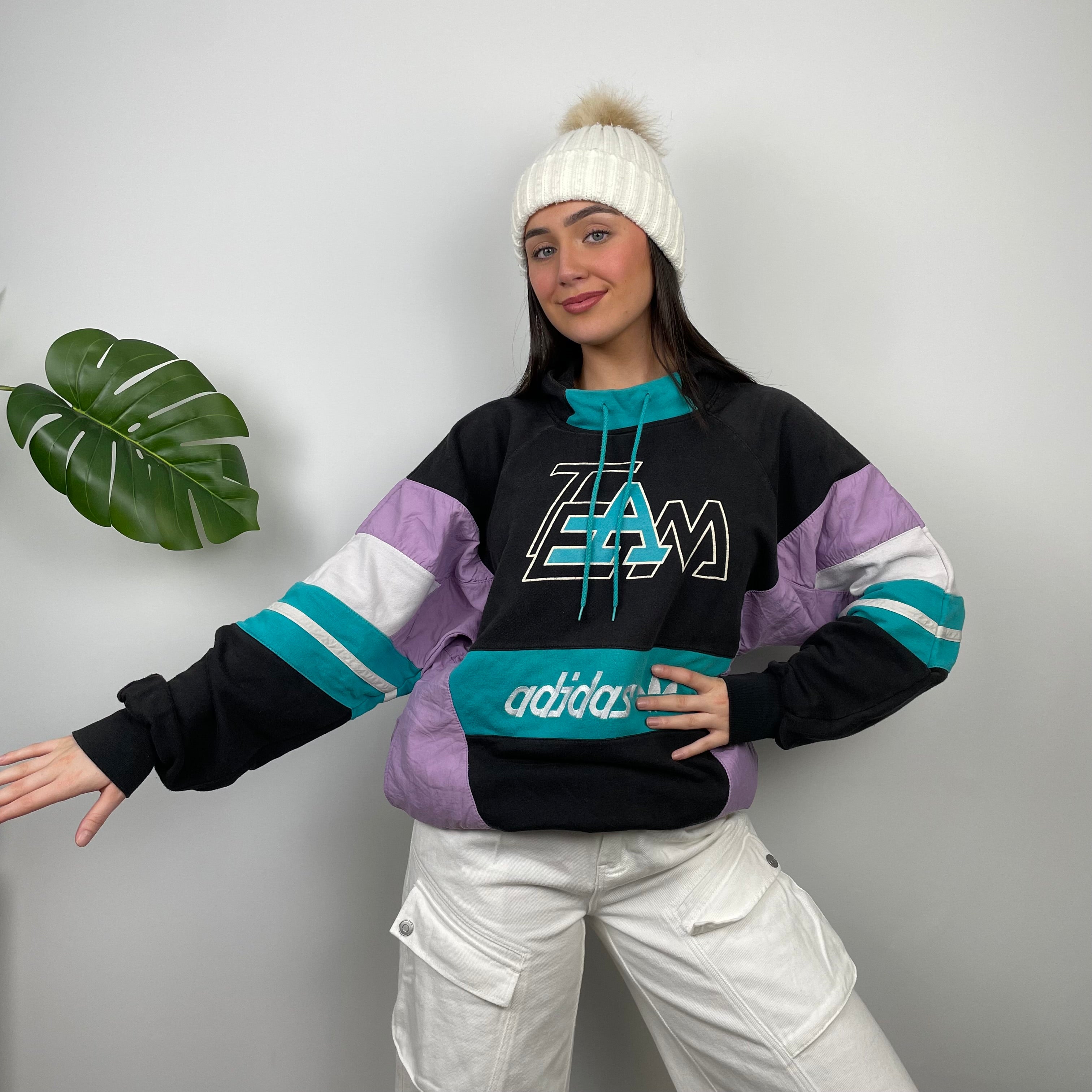 Adidas Colour Block Embroidered Spell Out Hoodie (L)