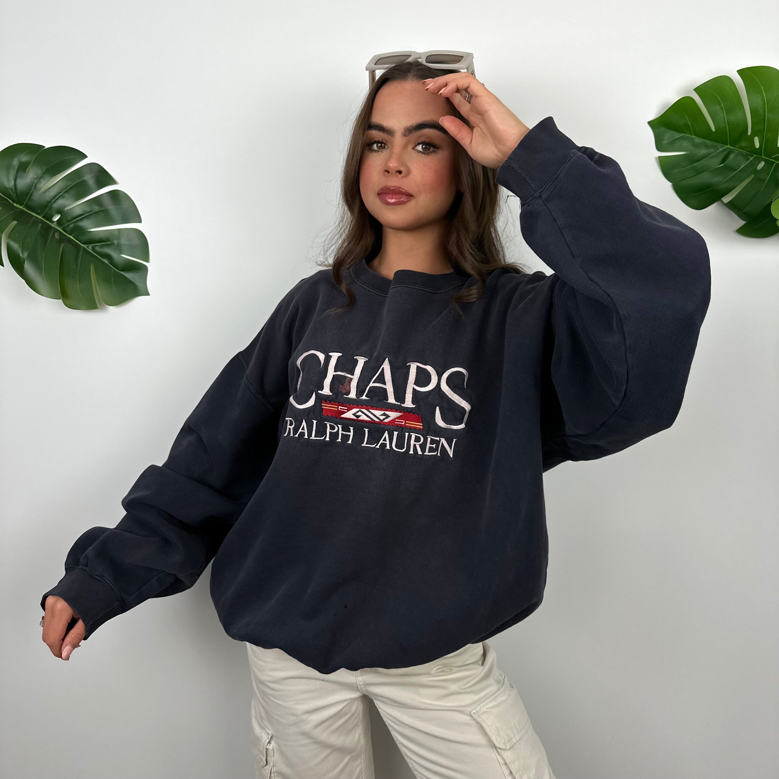 Chaps Ralph Lauren Navy Embroidered Spell Out Sweatshirt (XL)